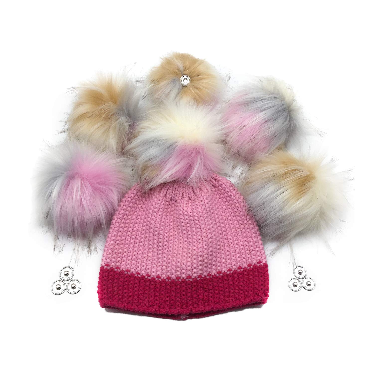 Furryvalley Faux Fur Pompom 6Pcs Diy Crafts Fluffy Balls For Hat Shoes Scarves With Snap Fastener Removable Knitting Hat Accesso
