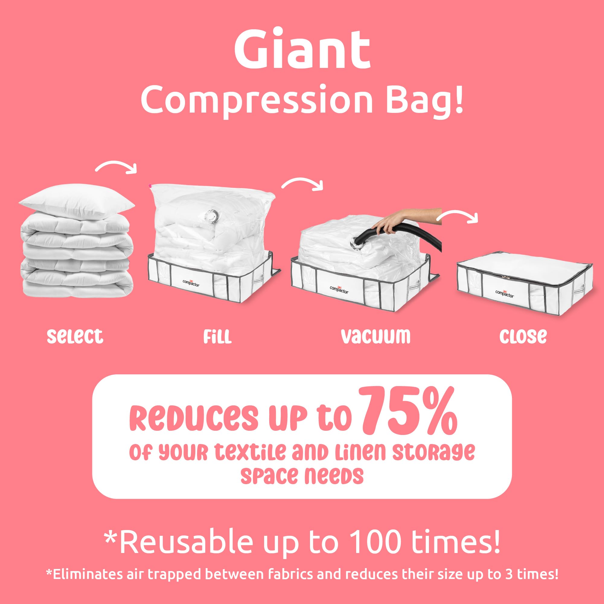Compactor Vacuum Storage Bag Xl | Space Saver Vacuum Storage Bags For Clothes, Comforters & Blankets | Ultimate Storage Solution