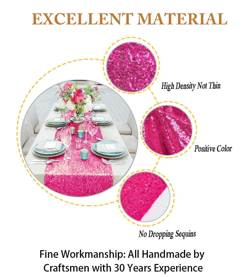 Shinybeauty 12X108-Inch Hot Pink Sparkly Sequin Table Runner Glitz Sequin Table Runner For Wedding Part/Event Linen (Hot Pink)