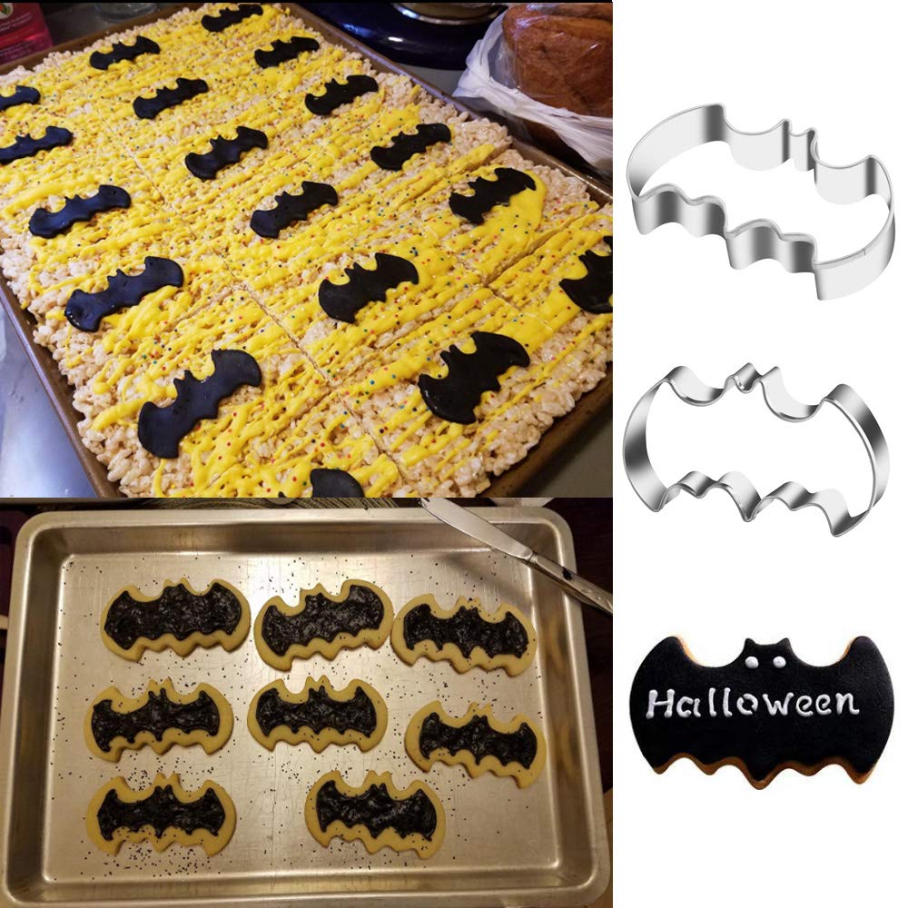 Kspowwin 3 Pack Cookie Cutters Set Stainless Steel Bat Shape Halloween Biscuit Cookie Cutter (3 Pieces Cookie Cutters)