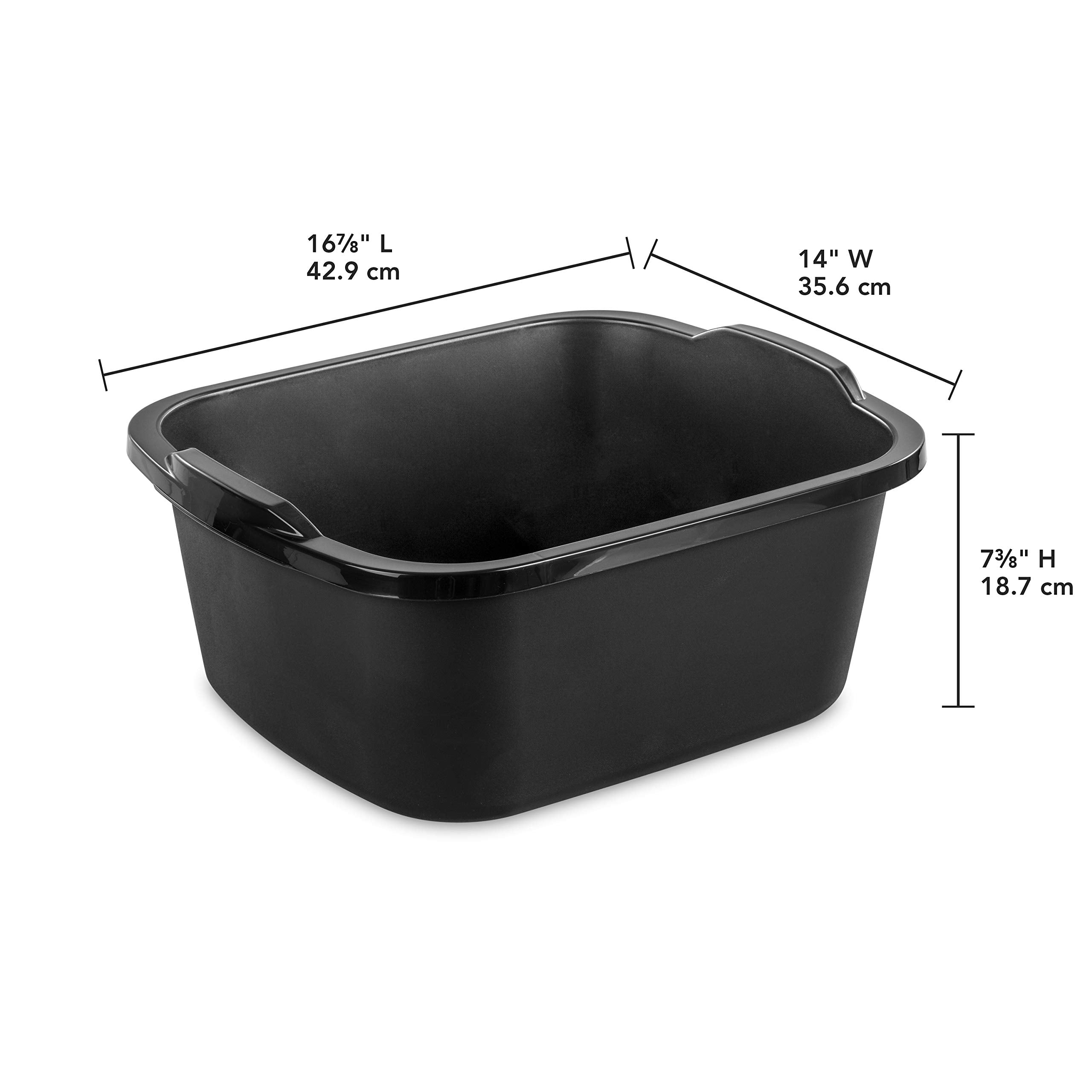 Sterilite 18 Qt Dishpan, Bin Ideal For Soaking And Cleaning Dirty Dishes In The Kitchen Sink, Black, 6-Pack