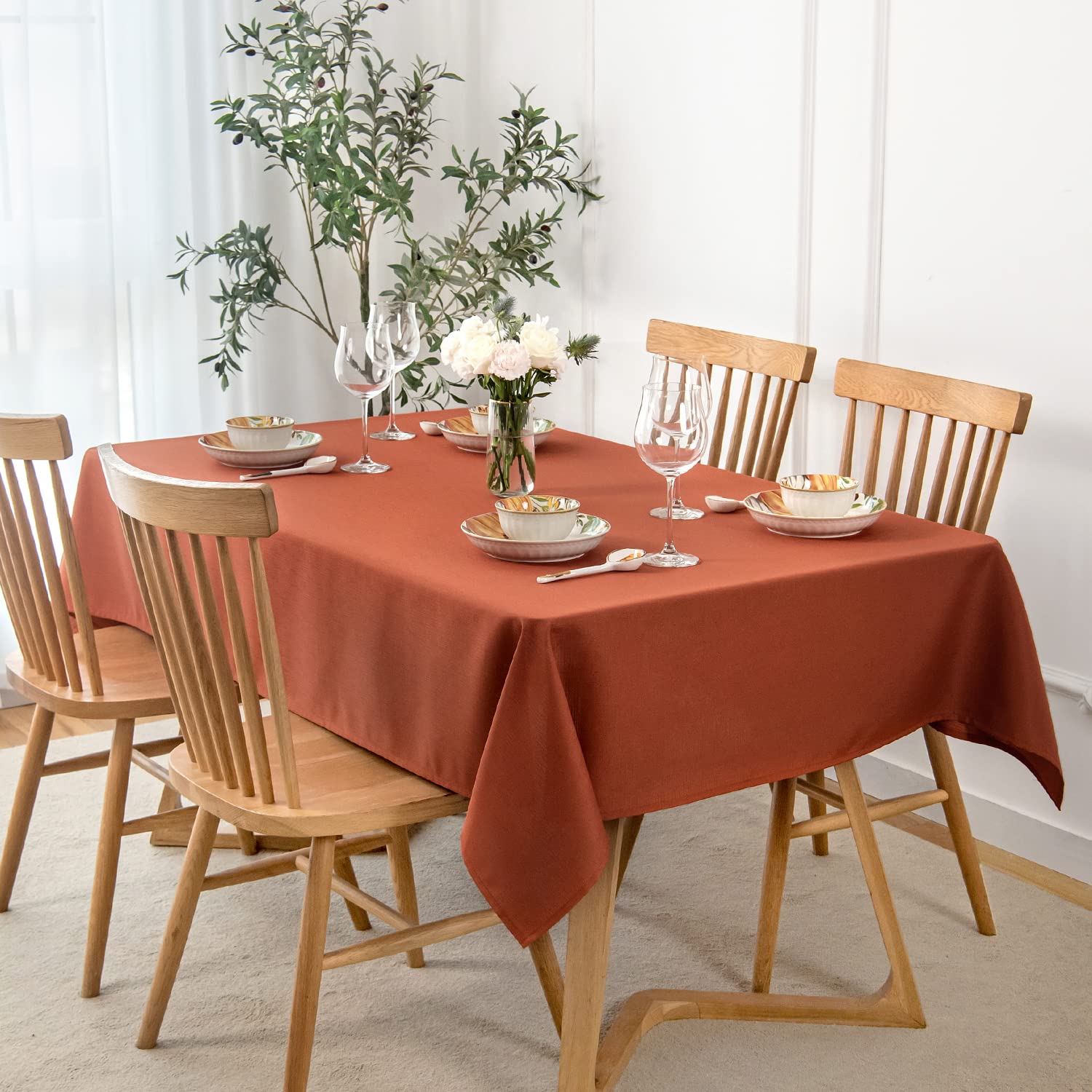 Maxmill Linen Looking Square Tablecloth Waterproof Spillproof Wrinkle Resistant Soft Fall Table Cloth For Harvest Thanksgiving D