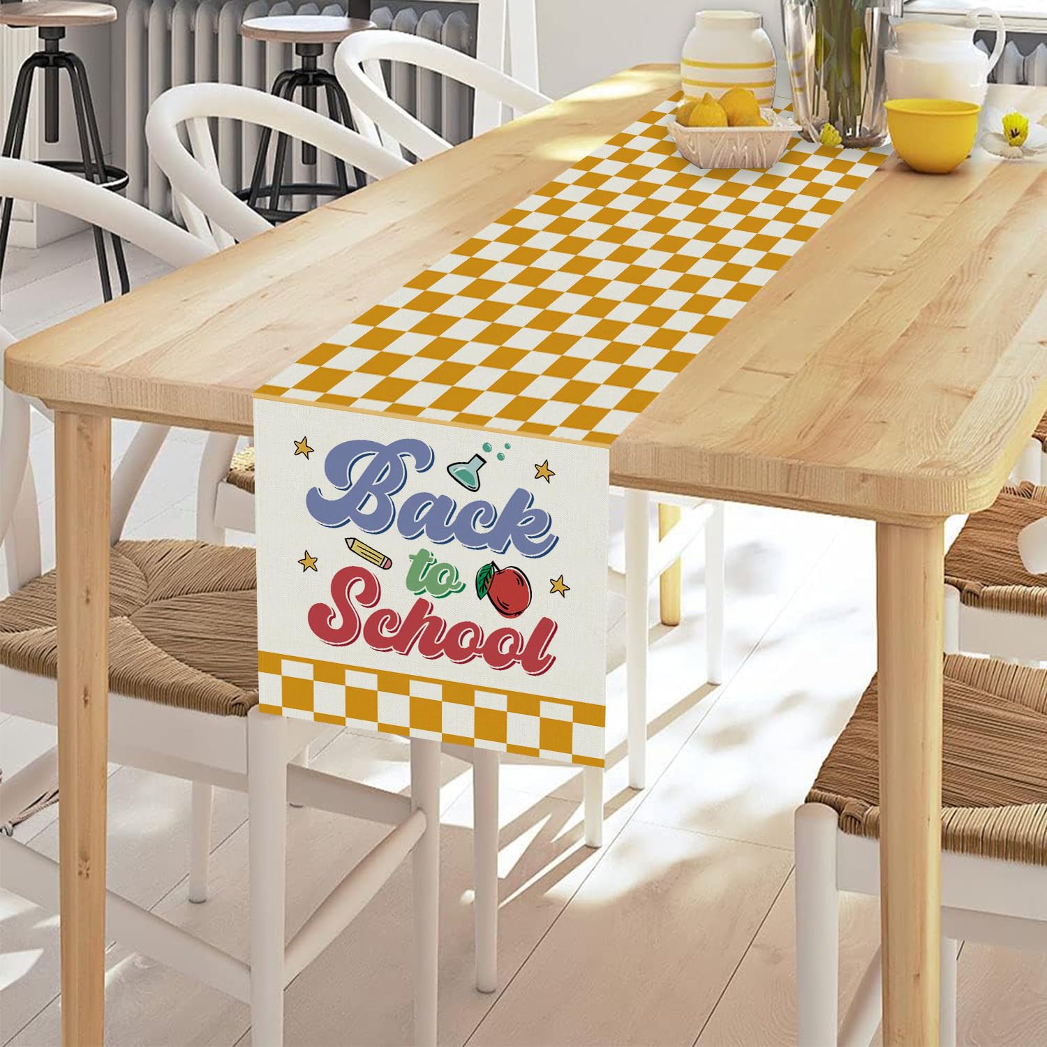 Back To School Table Runner Books Pencil Bufflo Plaid Table Runners Students First Day Of School Classroom Kitchen Dining Table