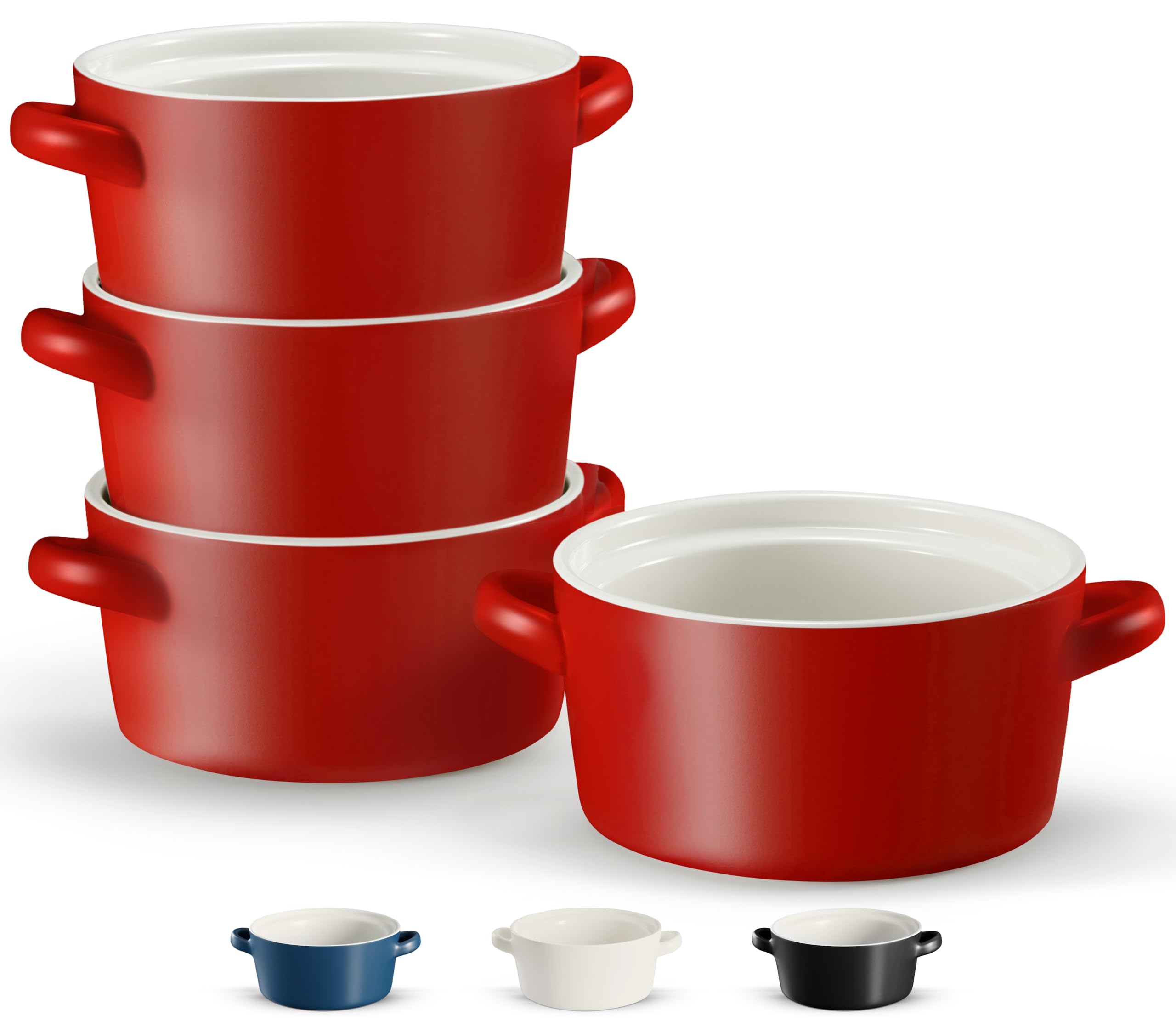 Kook Soup Crocks, Ceramic Stackable Bowls, Broil, Oven, Microwave and Dishwasher Safe, with Handles, For Casserole, Pasta, Cerea