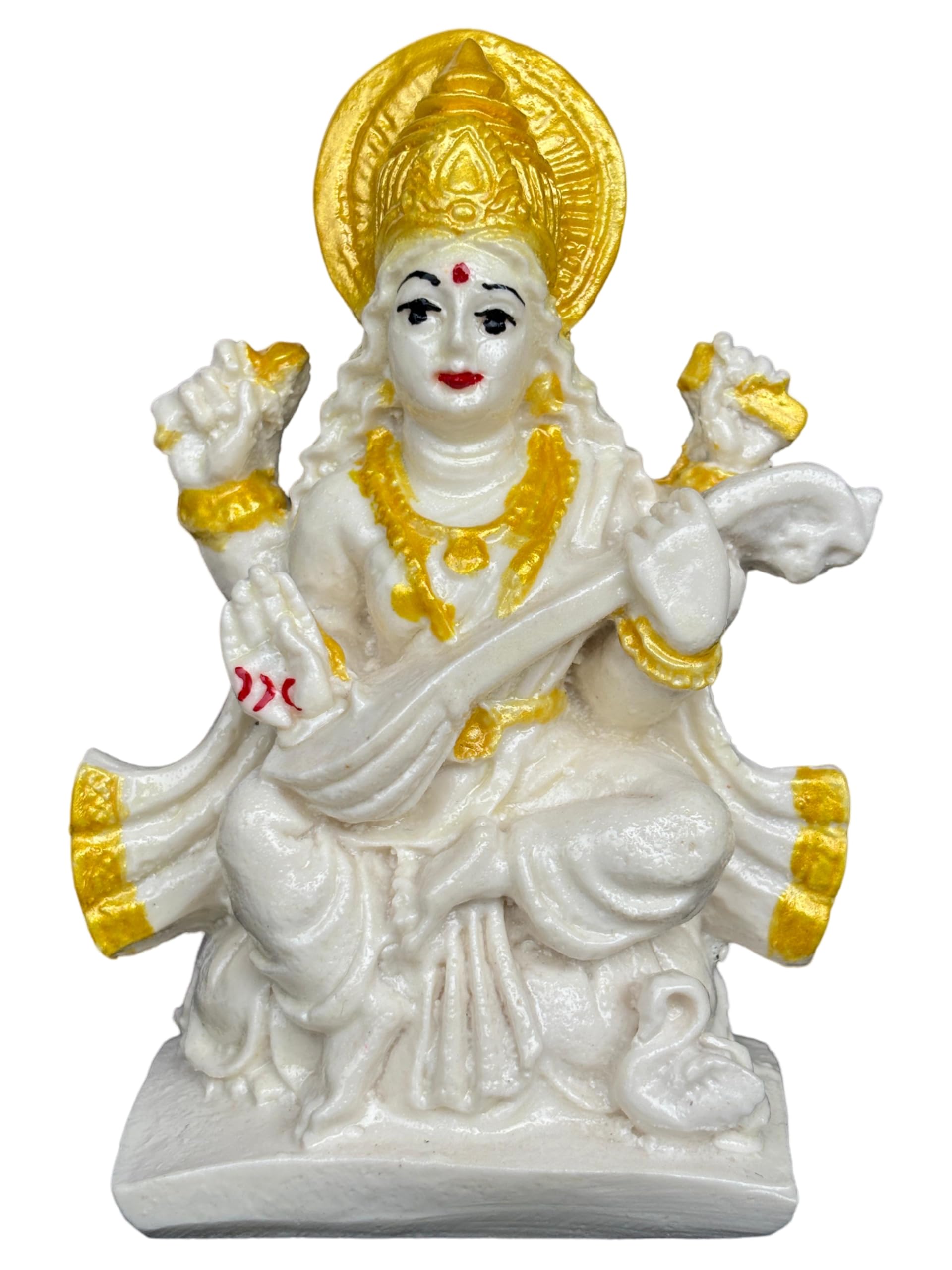 Salvus App Solutions Marble Dust Maa Saraswati Idol - Goddess Saraswati Statue For Home Decor, Devi Maa Saraswati Murti (White &