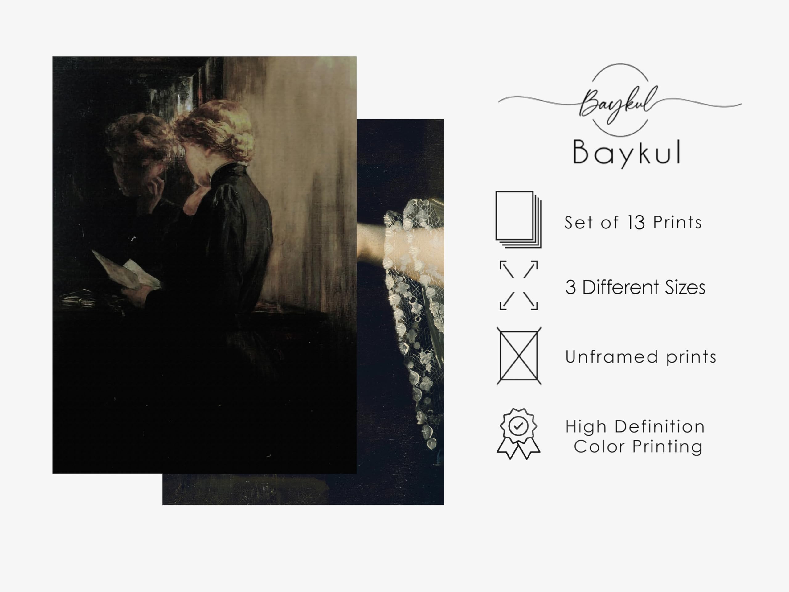 Baykul Dark Academia Room Decor, Gothic Home Decor, Halloween Decoration Set Of 13, Victorian Decor, Witchy Gallery Wall Art For