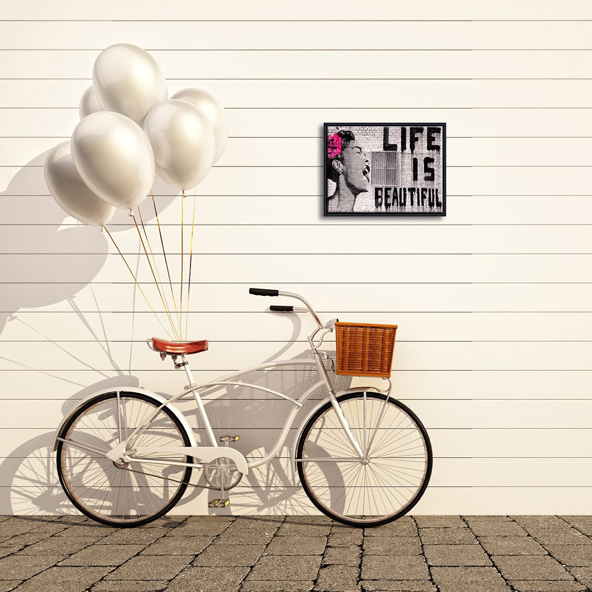 Pyradecor Black Framed Banksy Life Is Beautiful Artwork Modern Grey Love Pictures Paintings Canvas Prints Wall Art For Bedroom L