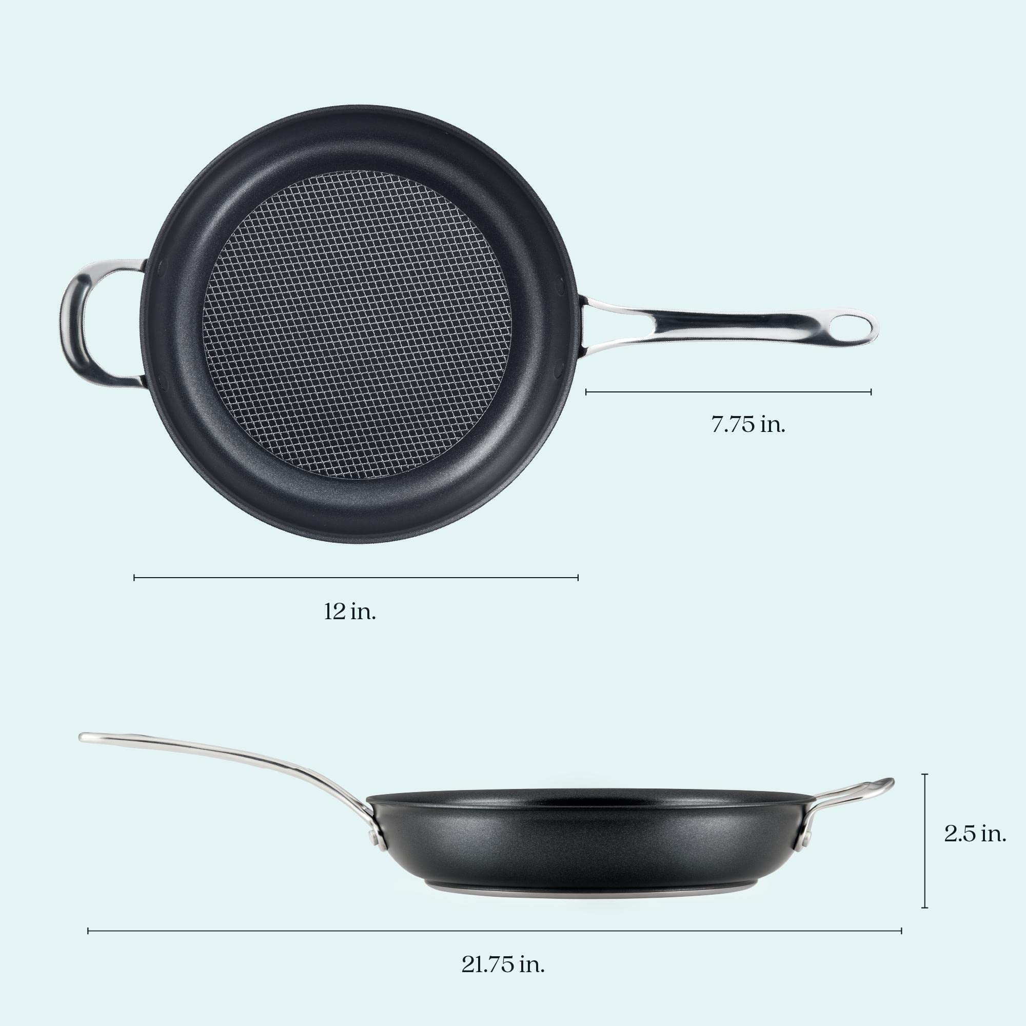 Anolon X Seartech Aluminum Nonstick Frying Pan With Helper Handle, 12-Inch, Super Dark Gray