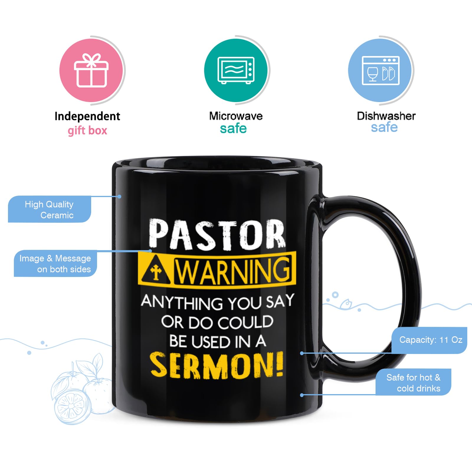 YHRJWN - Pastor Appreciation Gifts, Pastor Warning Coffee Mug, Pastor Appreciation Religious Gifts for Men Friends Coworker, Uni