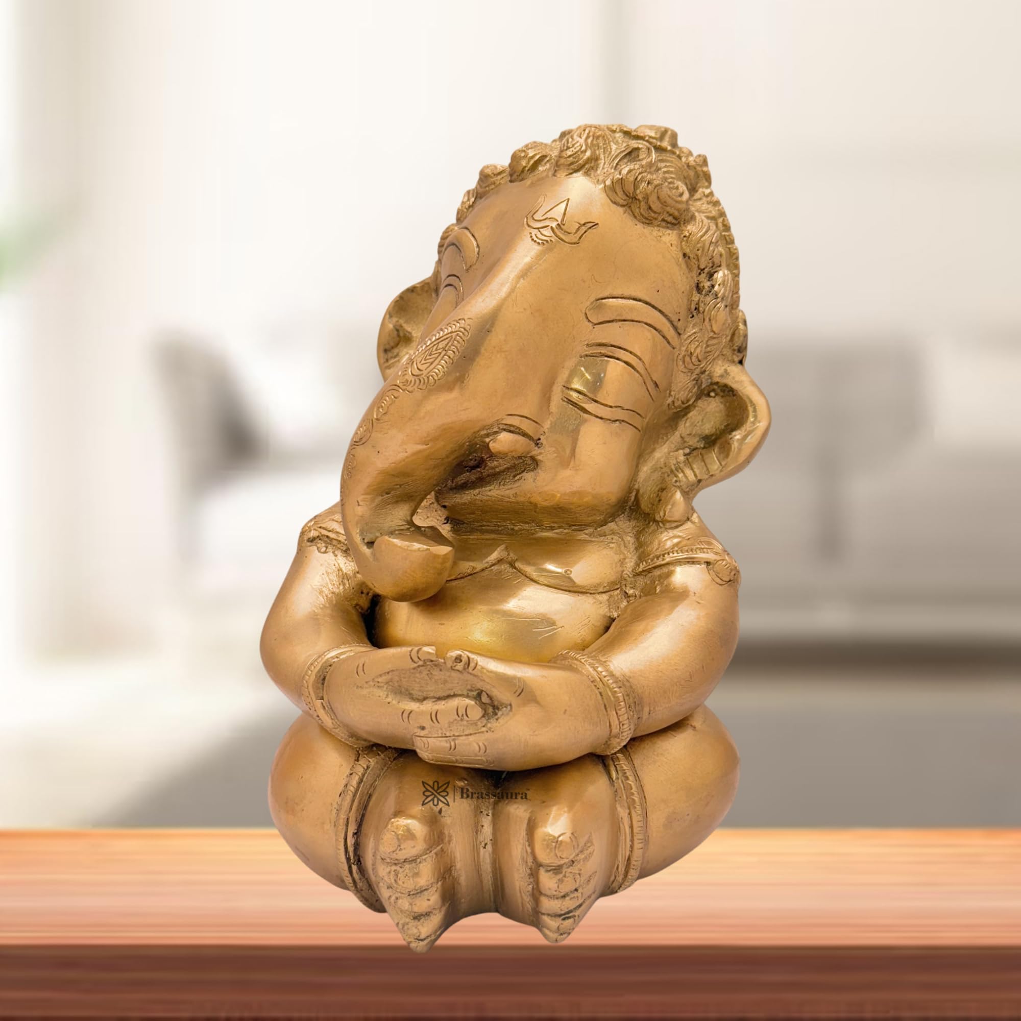 Brassaura Brass Golden Ganesha Statue For Home And Decor Brass Ganesh Murti For Pooja Room Ganpati Idol For Home Entrace Decor G