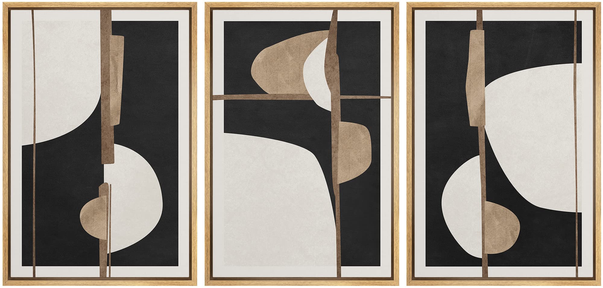 Signford Framed Canvas Print Wall Art Set Mid-Century Geometric Pattern Collage Abstract Shapes Illustrations Modern Art Bohemia