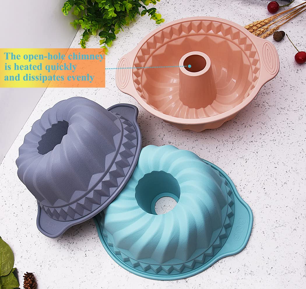 Kenond Silicone Fluted Pans, Non-Stick With Sturdy Handle, Baking Molds, Perfect Bakeware For Cake, Jello, Gelatin, Bread, Para