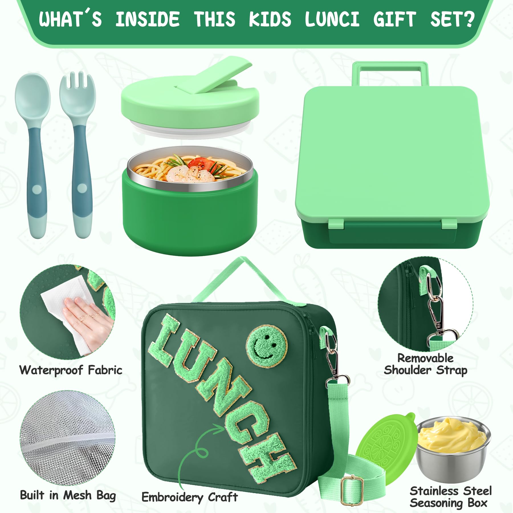Aimsnk Kids Bento Lunch Box With 8Oz Soup Thermo, Kids Leakproof Lunch Food Containers With 4 Compartment, Kids Insulated Hot Fo