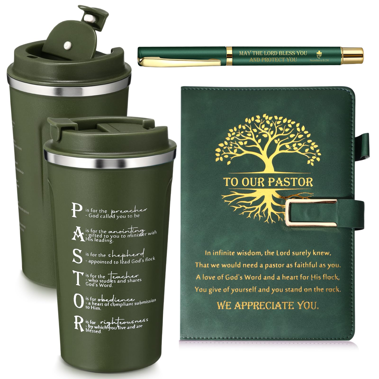 Skybooly 3 Pcs Pastor Appreciation Gifts Set for Men - Christian Father Day Pastor Gifts 17oz Stainless Steel Tumbler, Journal N