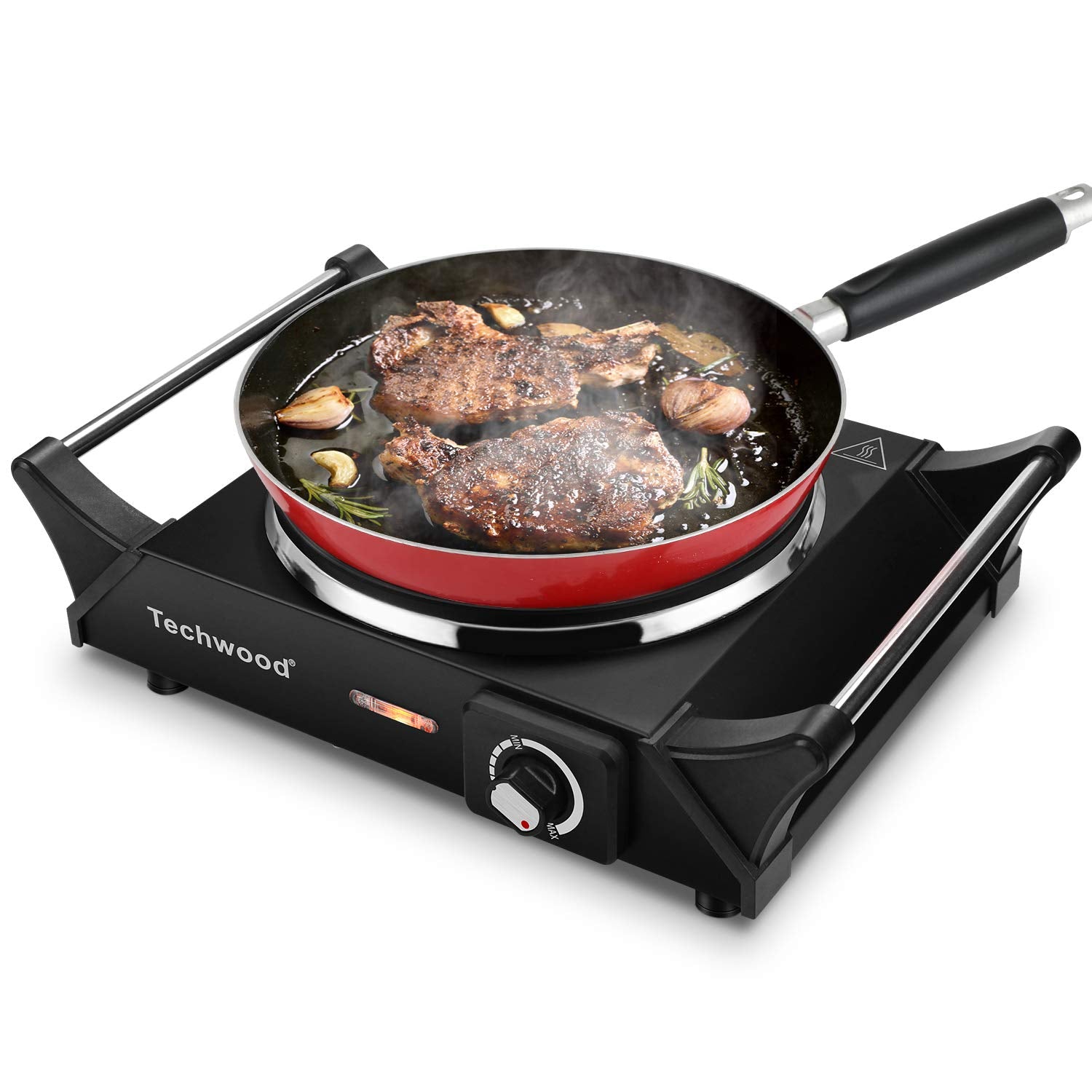 Techwood Hot Plate Portable Electric Stove 1500W Countertop Single Burner with Adjustable Temperature & Stay Cool Handles, 7.5  