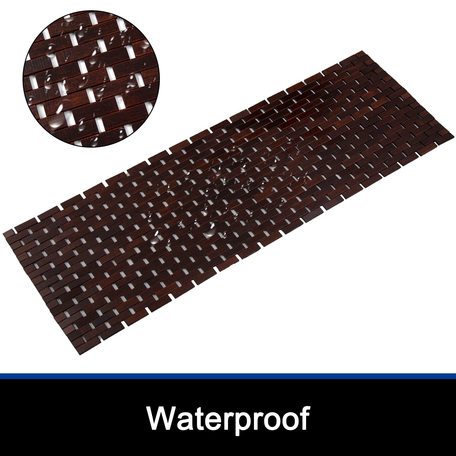 Fovlaurs Bamboo Bath Mat Bathroom Runner Long Large Rugs Floor Wood Shower Bathtub Waterproof Non Slip Accessories 16X48 Inch Ea