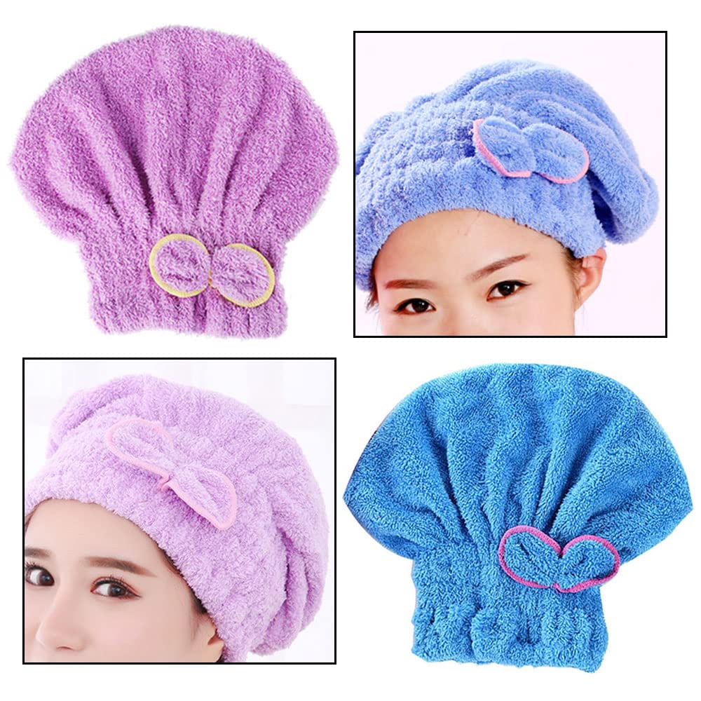 LNJBABAO 2 Pcs Microfiber Hair Drying Towels Ultra Absorbent Hair Drying Cap Bowknot Hair Turban Towel for Women Adults or Girls