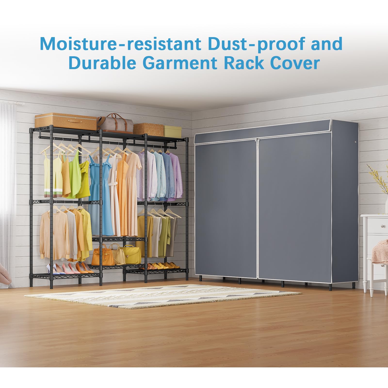 Vipek V5C Se Covered Garment Rack Heavy Duty Clothes Rack With Cover And Adjustable Shelves, Freestanding Portable Closet Rack C