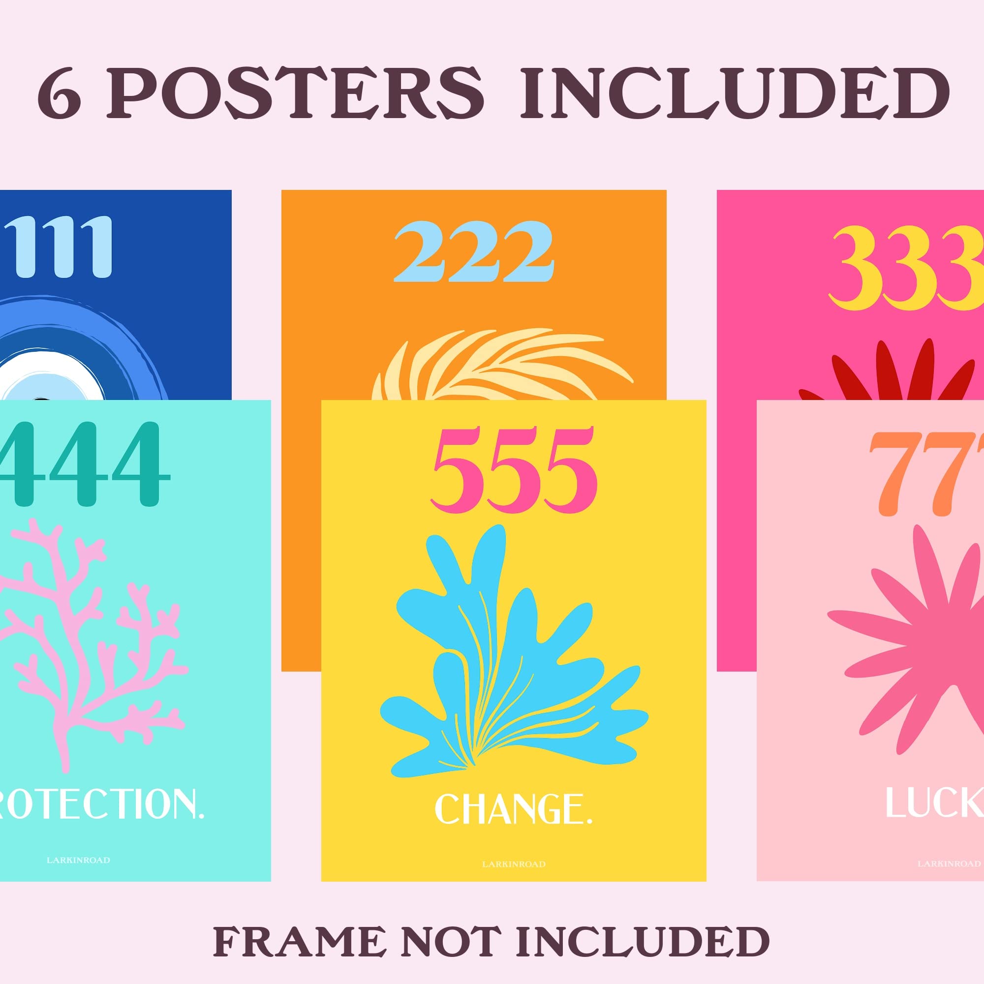 Larkinroad 6 Pack Angel Number Aura Preppy Poster - Aesthetic Wall Prints Aura Posters For Bedroom - Preppy Wall Art Posters - A