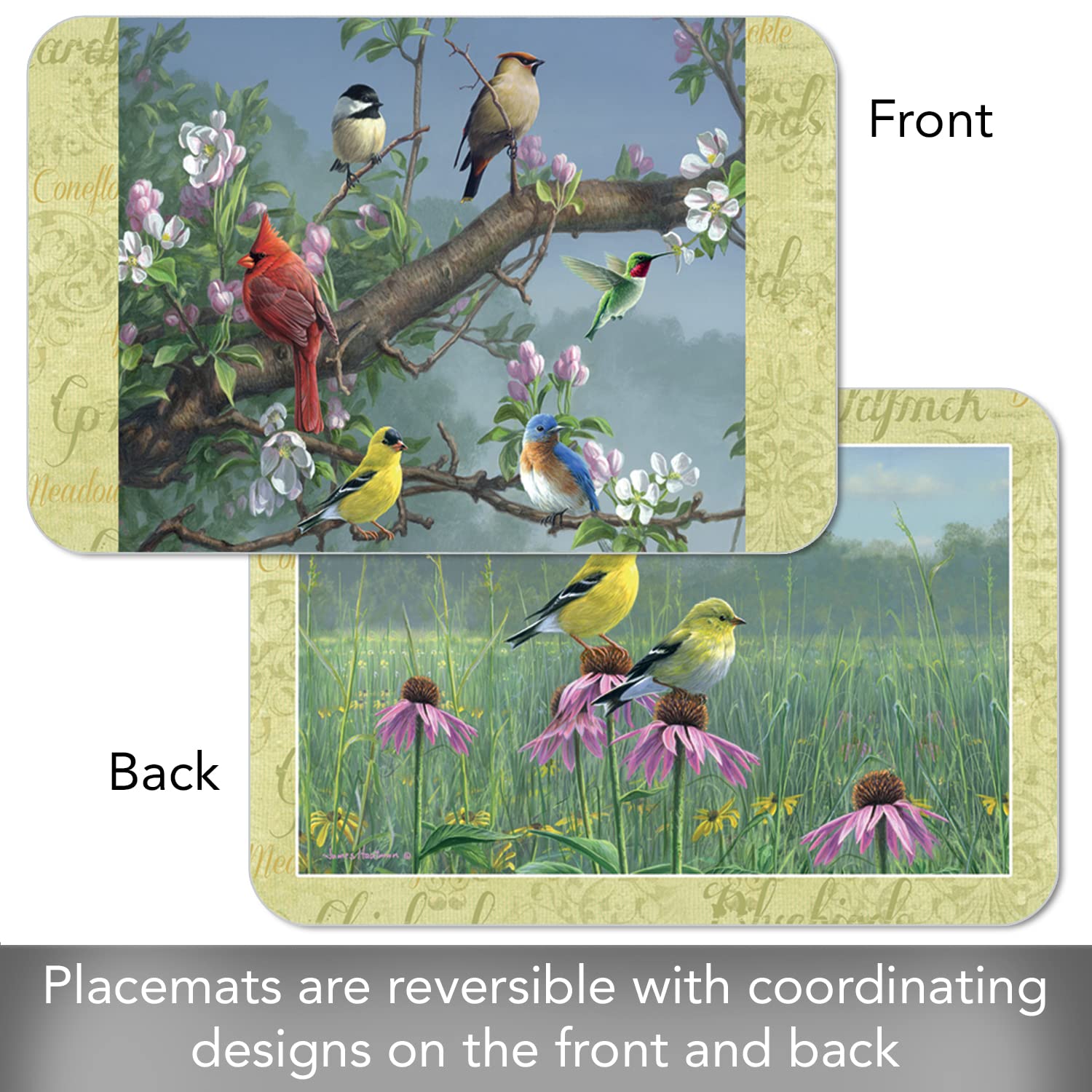 Counterart Beautiful Songbirds 4 Pack Reversible Easy Care Flexible Plastic Placemats Made In The Usa Bpa Free Easily Wipes Clea