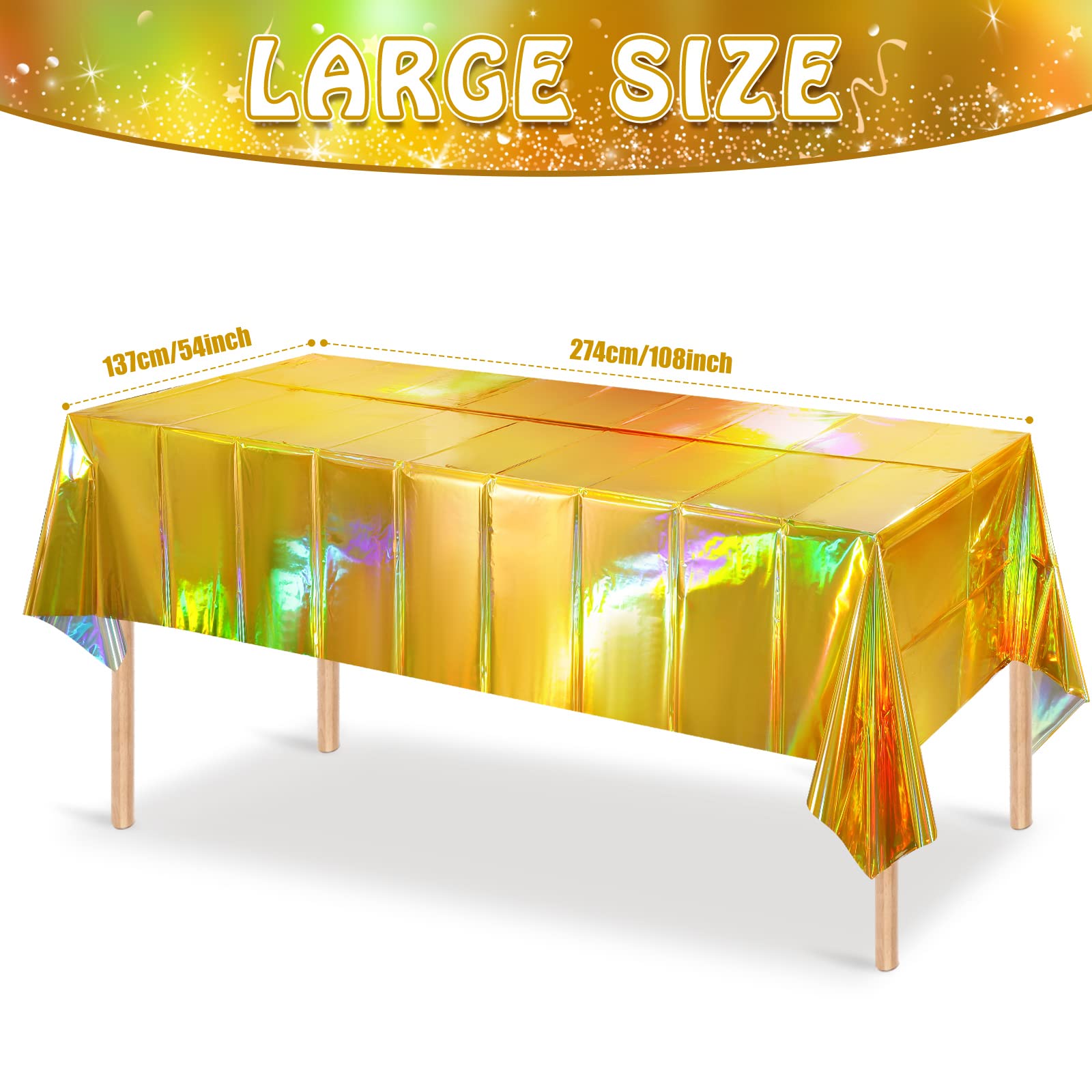 4 Pack Gold Iridescent Plastic Tablecloths Shiny Disposable Laser Rectangle Table Covers Holographic Foil Tablecloth Iridescent