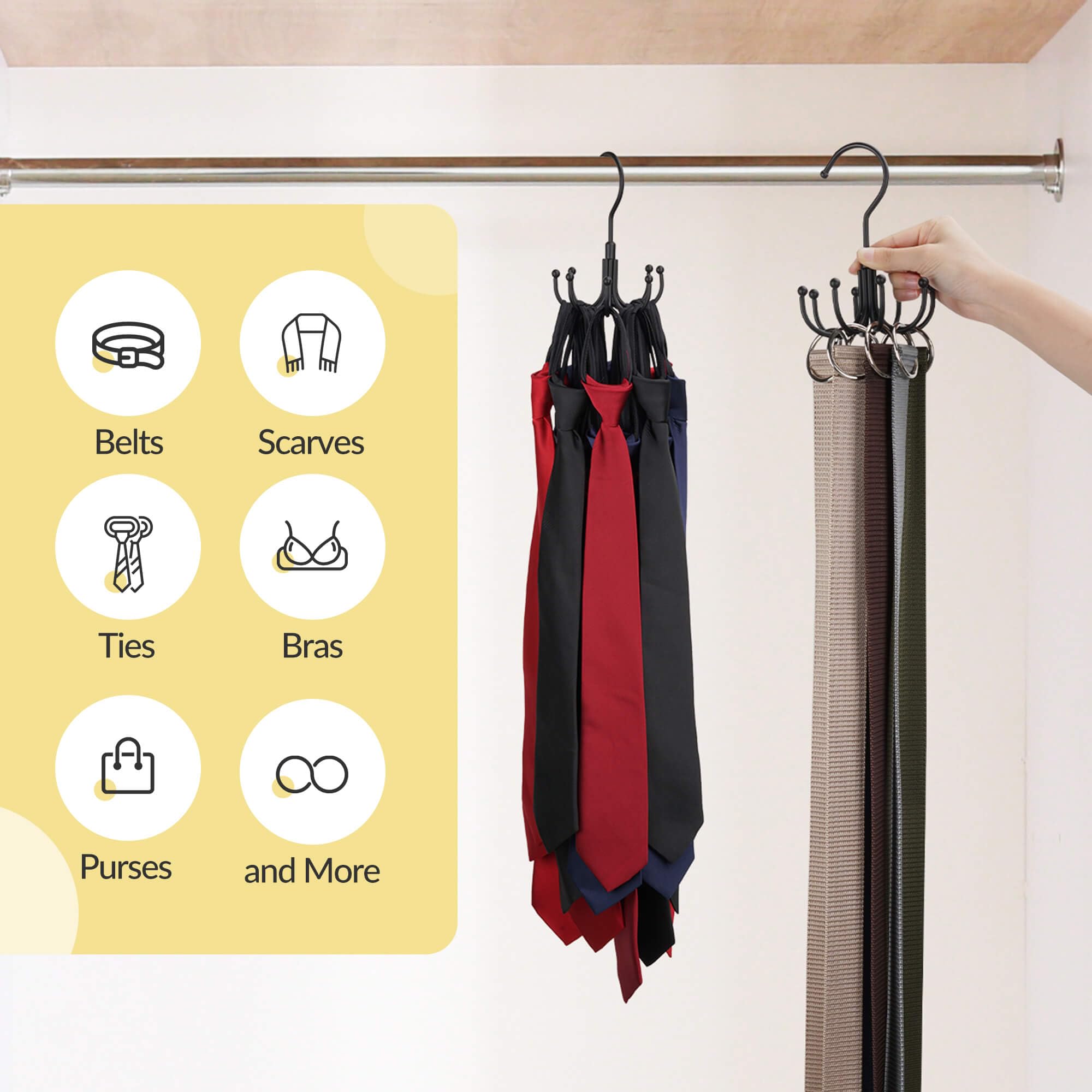 Podatol Belt Hanger, Space Saving Belt Organizer For Closet, Max 24 Storage Capacity, Rotating Belt Rack Closet Organizers And S
