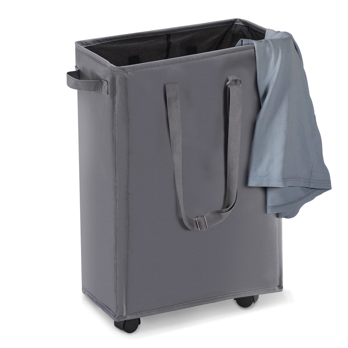 Slim Rolling Laundry Basket, Slim Laundry Hamper With Wheels And Adjustable Long Handles, 45L Small Laundry Baskets With Mesh To