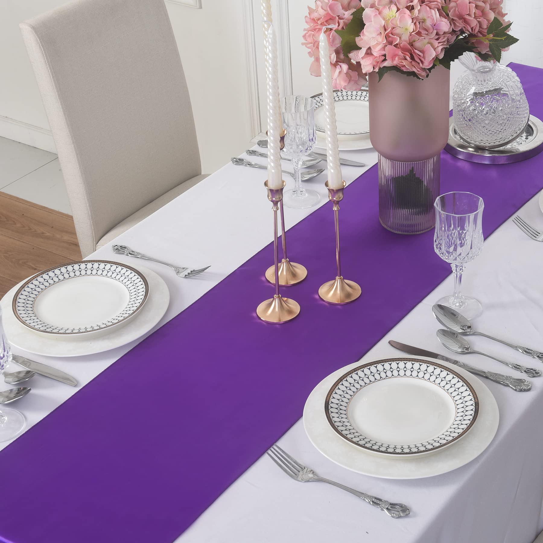 12 Pack Satin Table Runner, 12  108 Inch For Party Wedding, Birthday, Banquets,Graduation Engagements, Christmas, Decoration(Pur