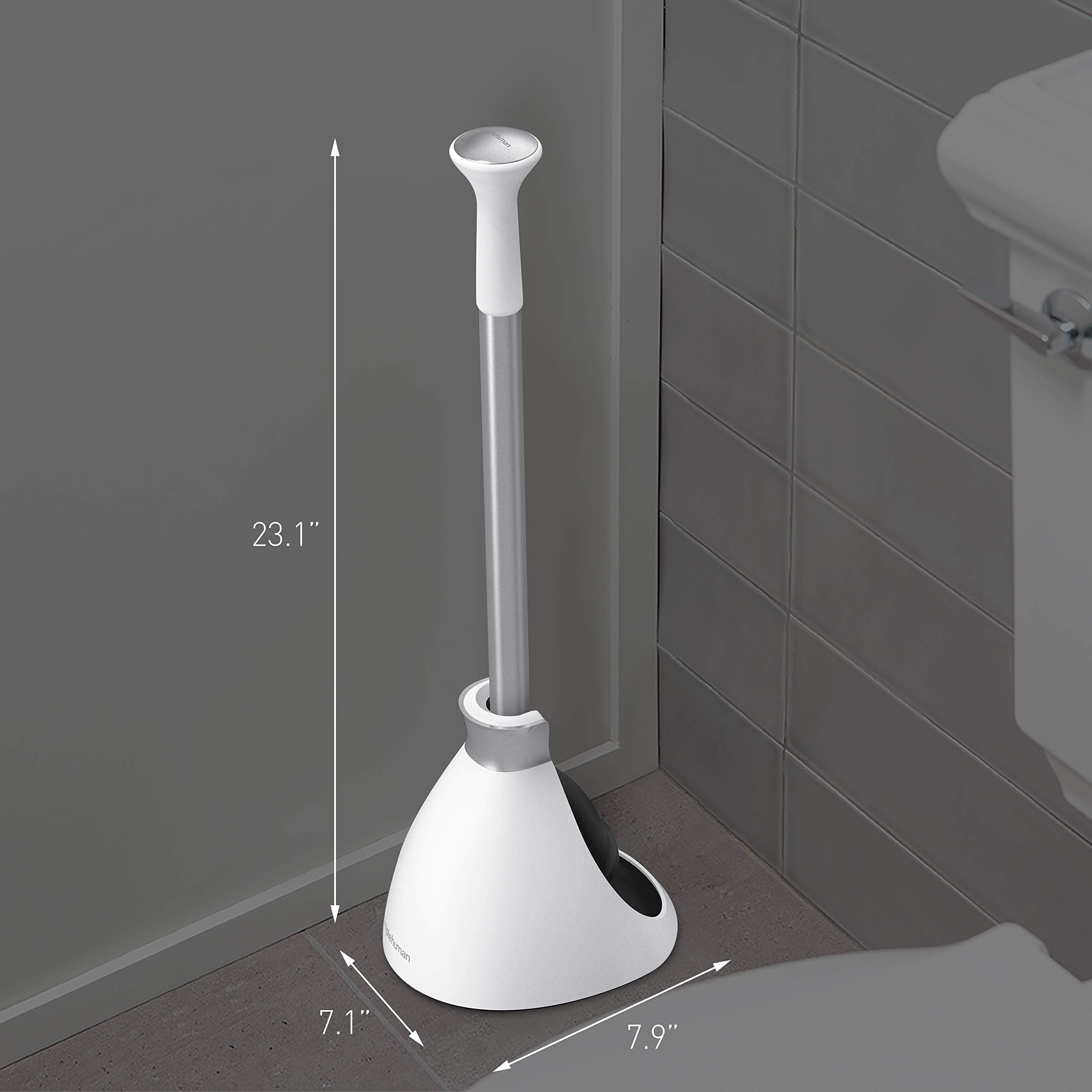 Simplehuman Toilet Plunger And Caddy, Stainless Steel, White