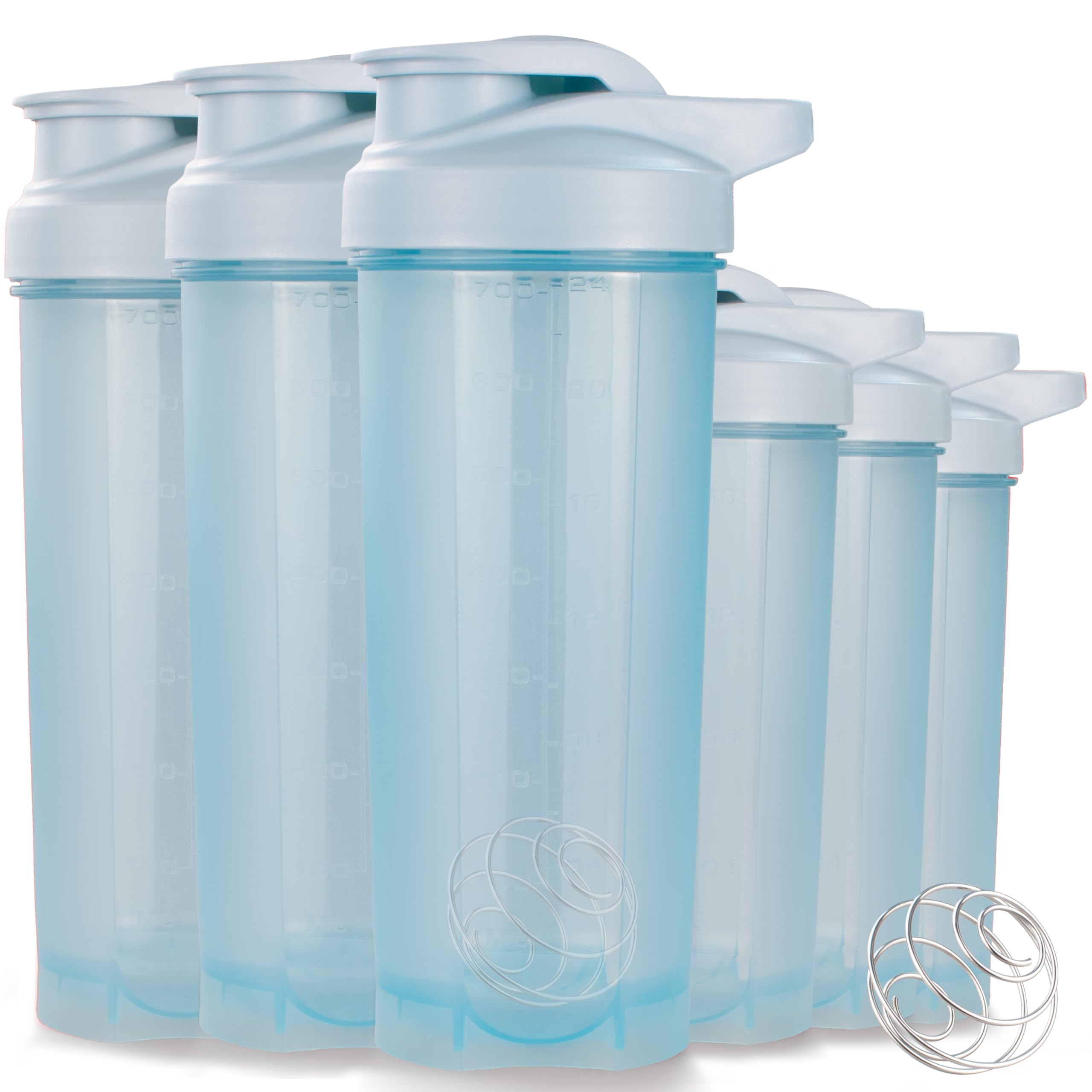 ShakerZoo6 PackProtein Shaker Bottles for Protein Mixes, Shaker Cups for Protein Shakes, 3 pcs 24 ounce and 3 pcs 20 ounce (Bl