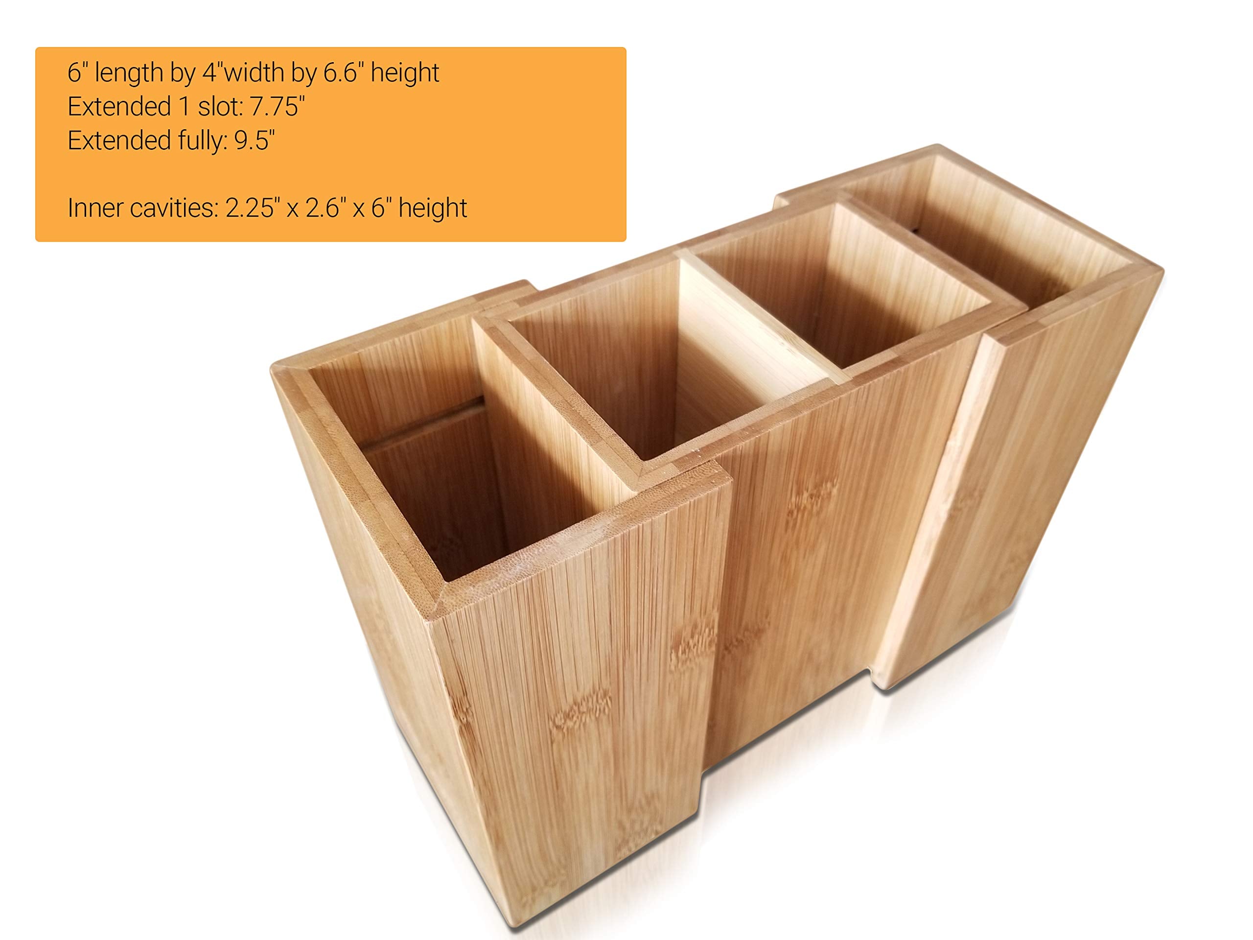 Splashsoup Bamboo Expandable Cooking Utensil Kitchen Tool Holder | Natural Spatula Spoon Caddy | Counter Stove Top Organizer