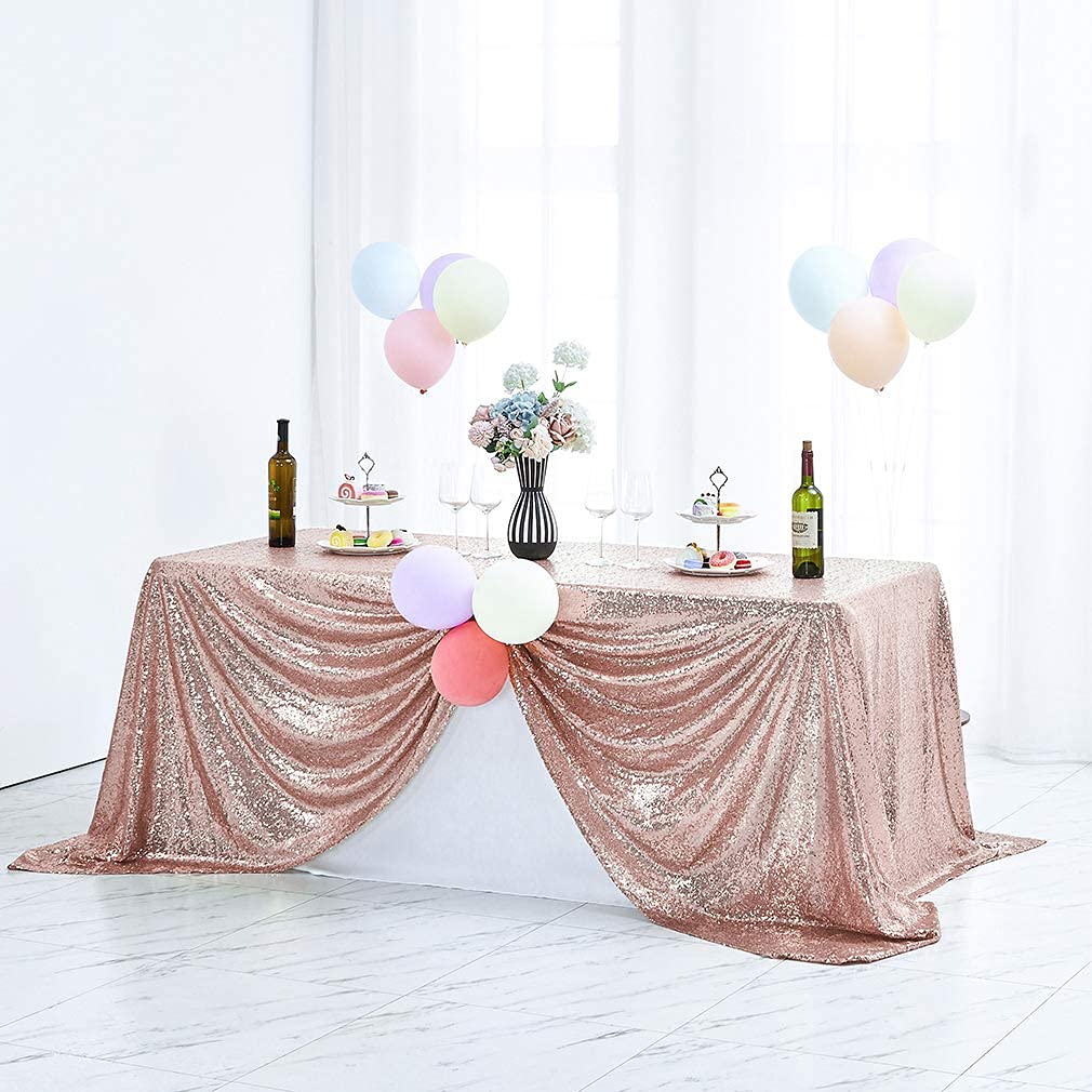 Hahuho 50x80 inch Rectangular Sequin Tablecloth Rose Gold  Glitter Tablecloth for Bridal Shower Decorations  Birthday  Wedding  Dessert  Banquet(50x80 Inch  Rose Gold)