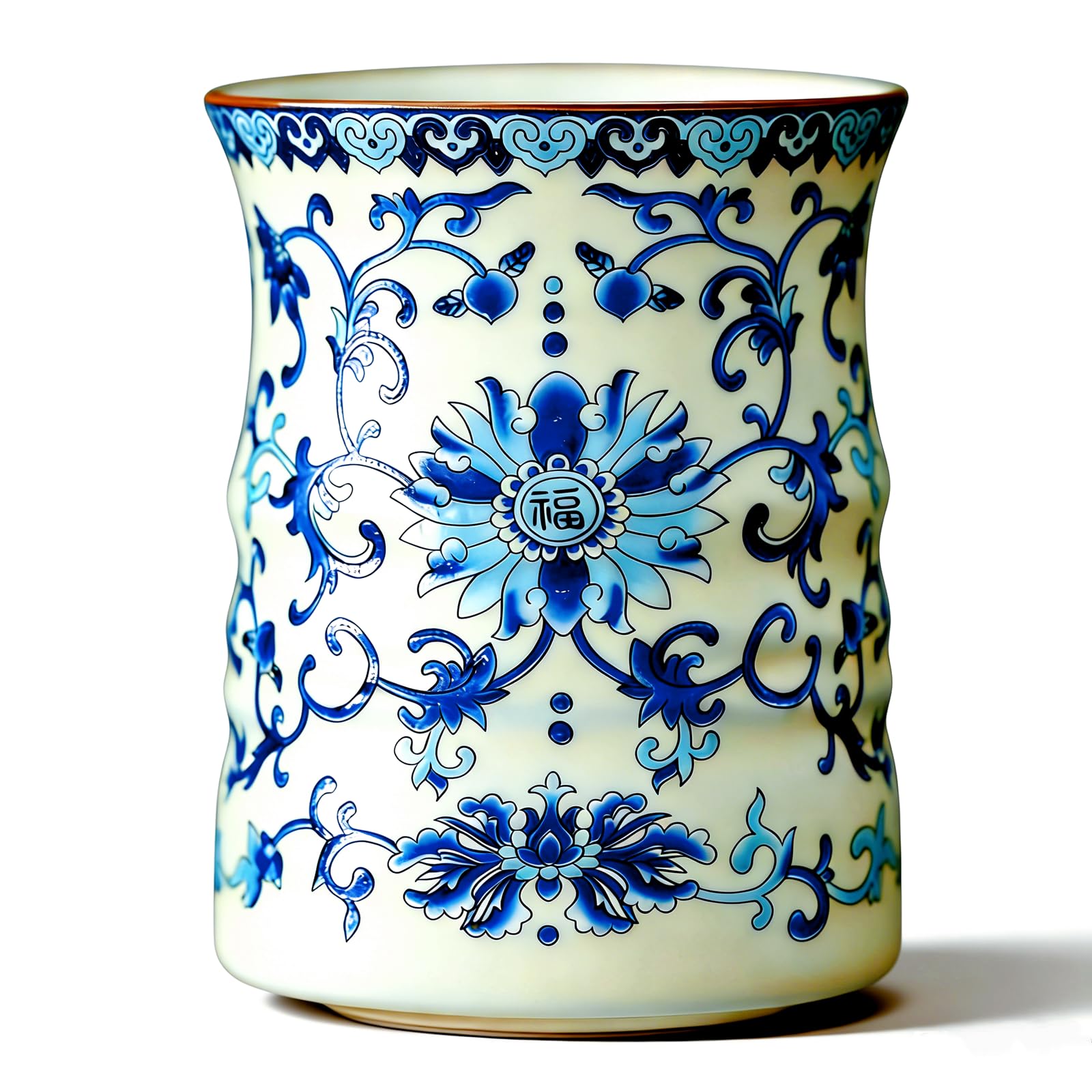 Chinoiserie Floral Coffee Mug no Handle, Blue and White Porcelain, 8.8 oz