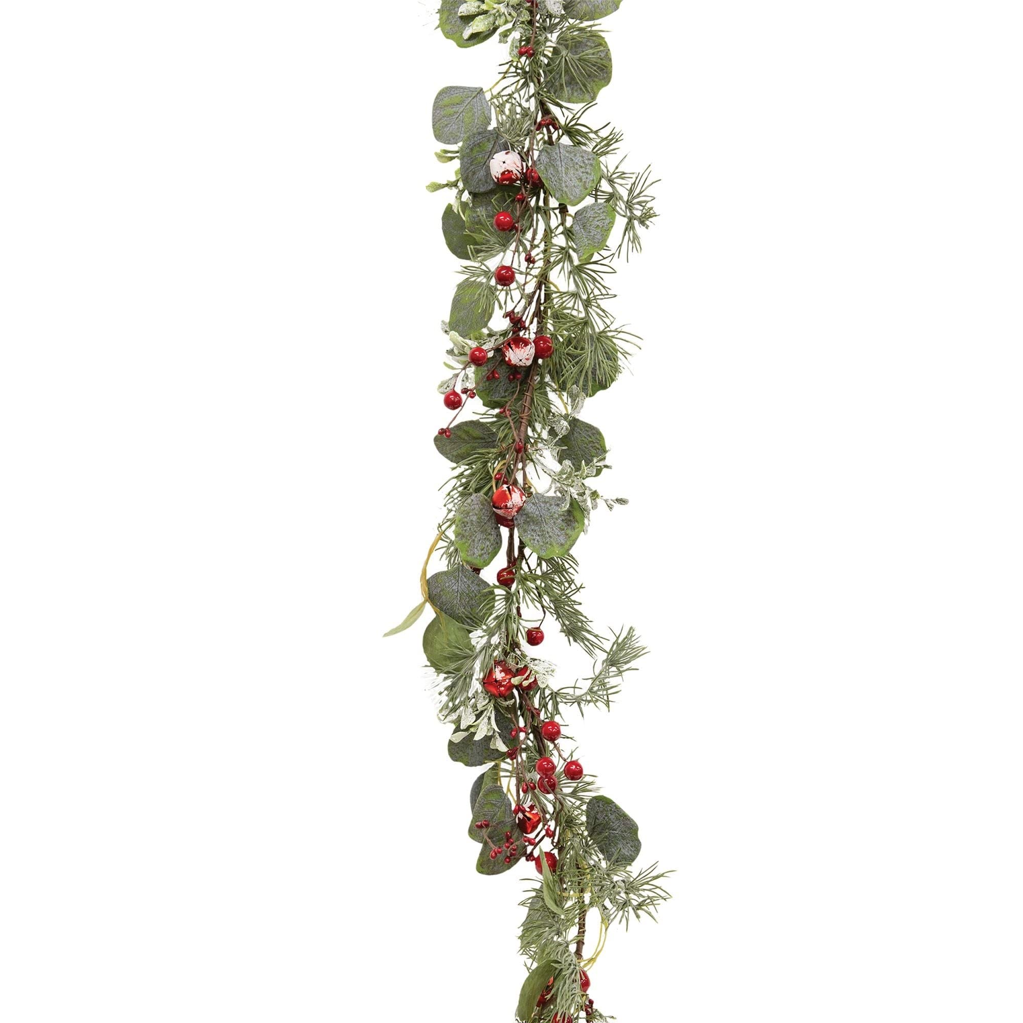 Overstock Snowy Holiday Red Berry & Bell Garland - Green - 60 Inches