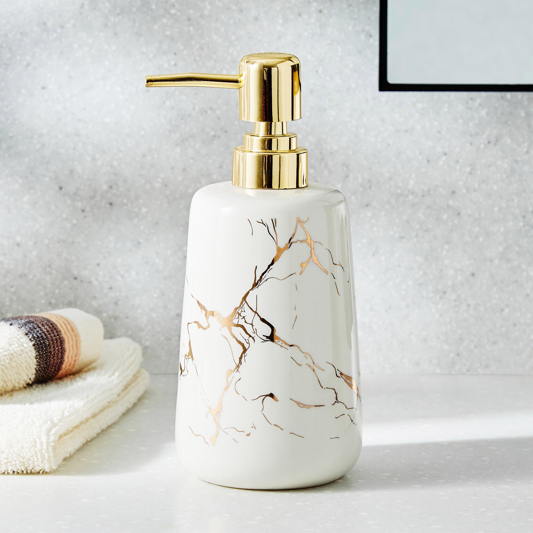 Home Centre Aubree Vince Ceramic Printed Soap Dispenser - 450Ml, White