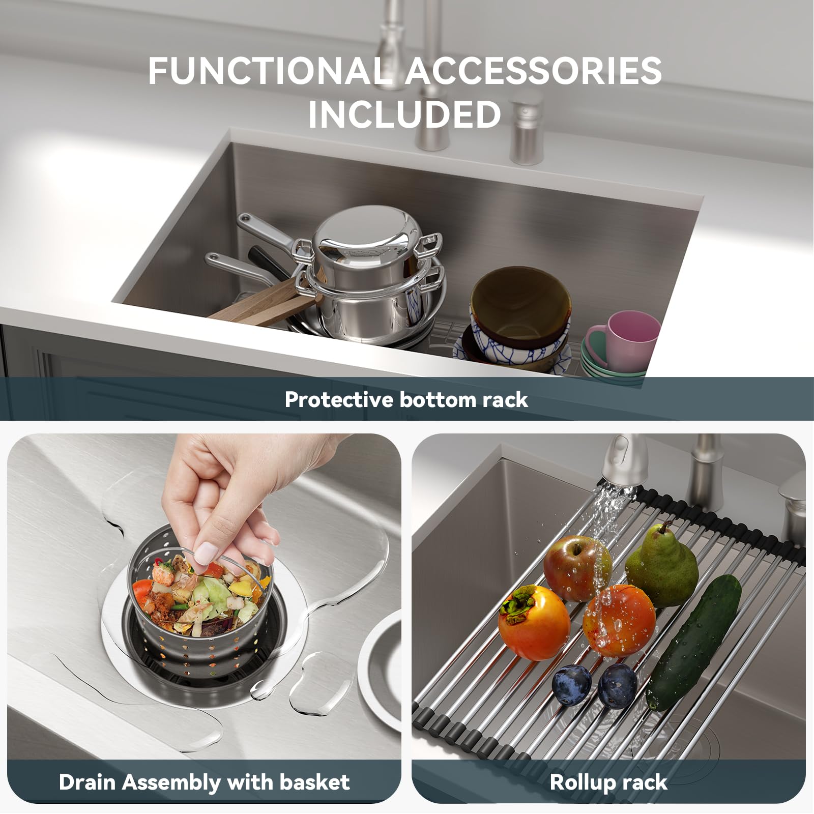 27 Undermount Sink - Lordear 27 Inch Kitchen Sink Undermount Deep Single Bowl 16 Gauge Stainless Steel R10 Round Corner Under Co