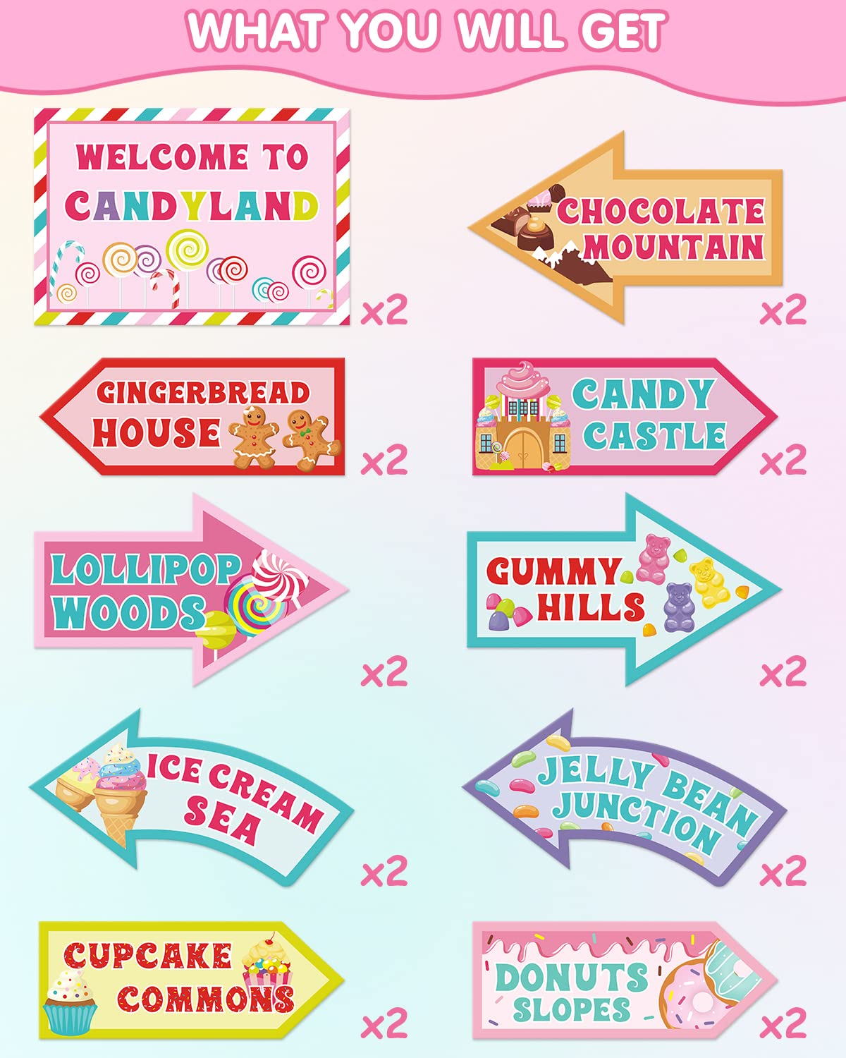 Huray Rayho 20 Pcs Candyland Party Decorations - Candy Land Party Signs - Welcome Candyland Birthday Party Photo Prop - Sweet Ca