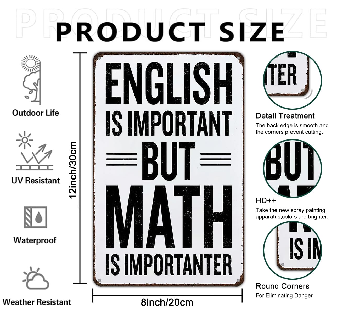 Smilelife Students Teachers Gift English is Important But Math is Importanter Funny Math Class Tin Sign for Home Classroom Study