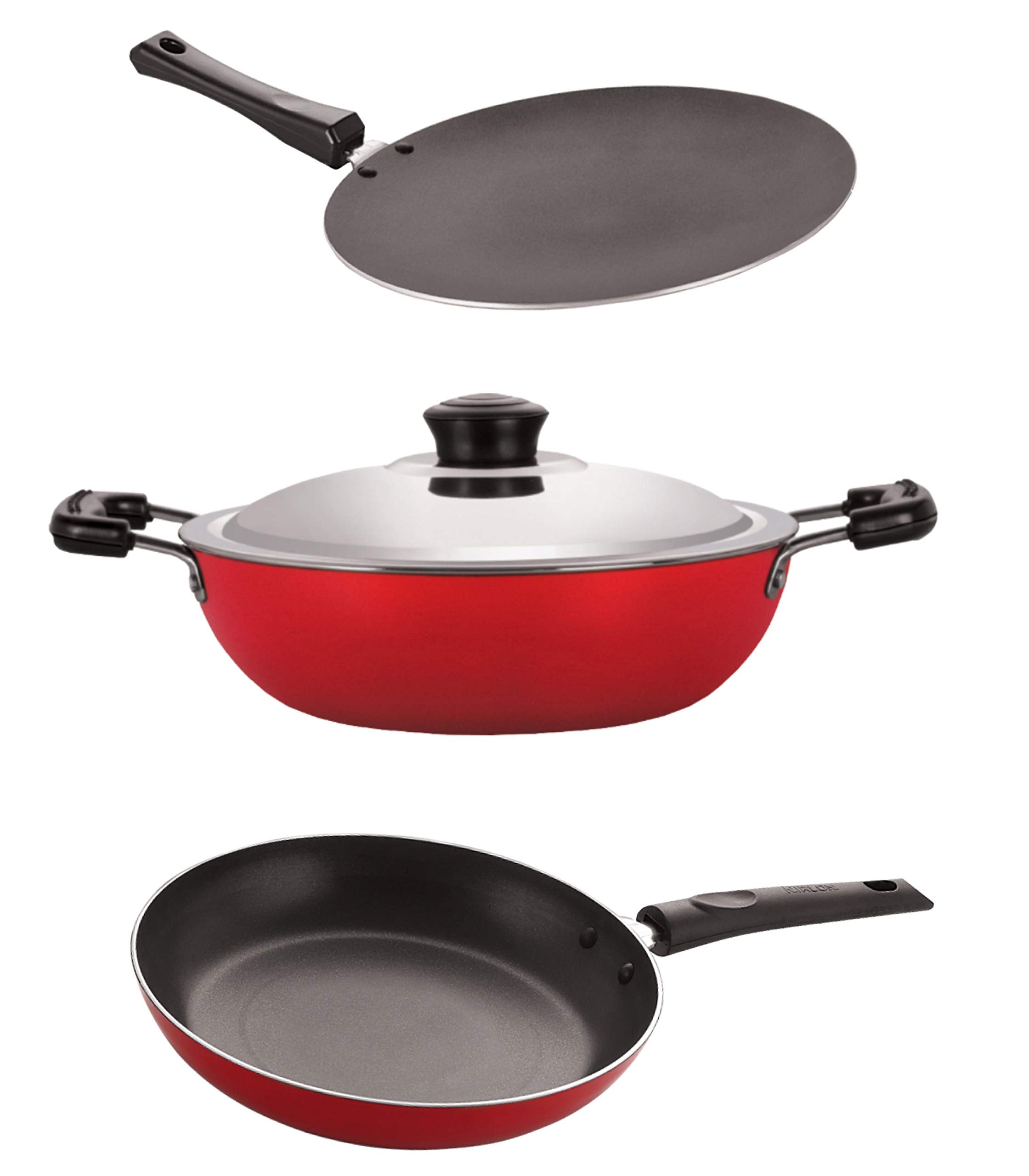 Nirlon Gas Compatible NonStick Non Induction Aluminium Cookware Set Of 3 Pieces (2.6Mmctdkdb_Tp24)