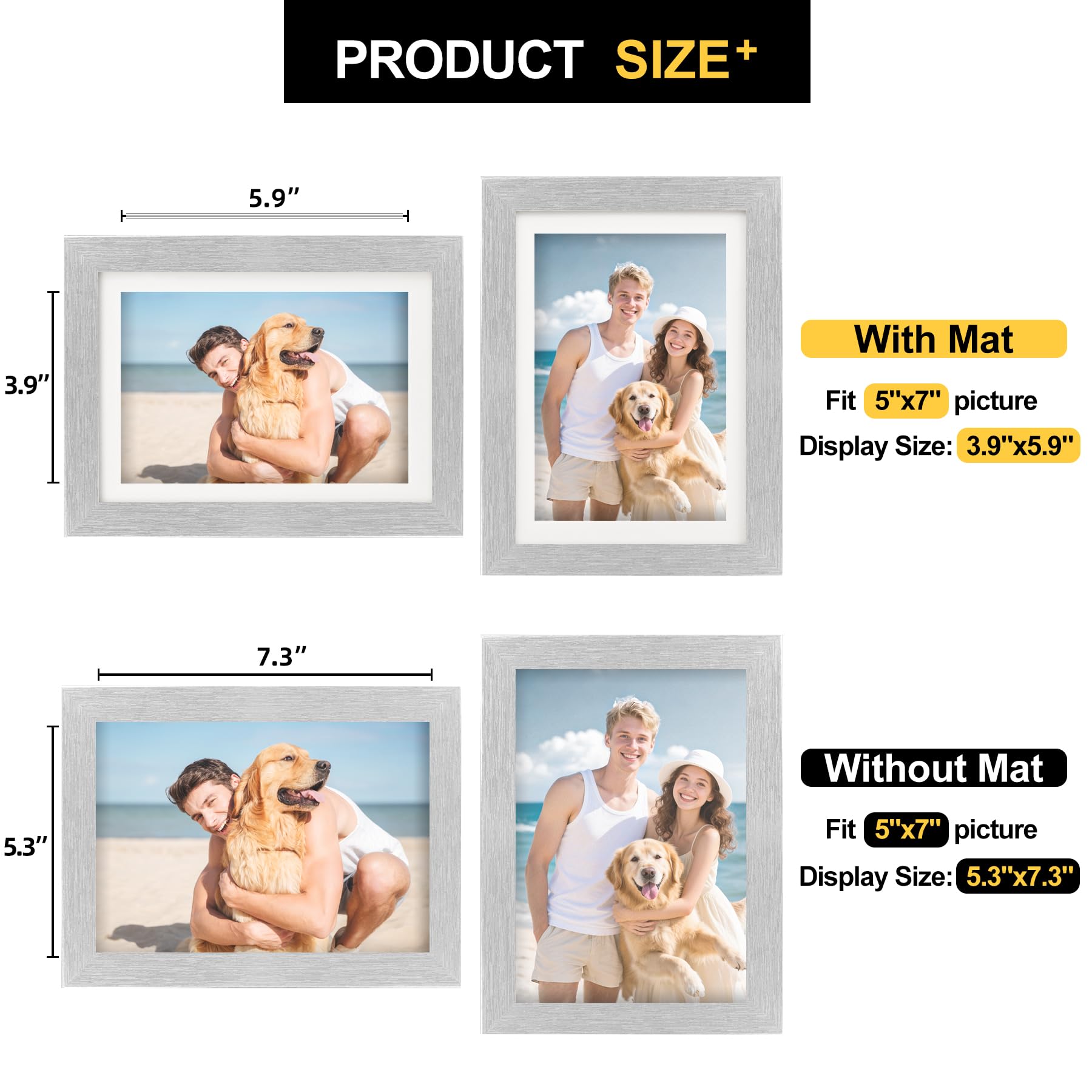 TOFOREVO Picture Frames 5x7 Set of 2 Distressed Silver Wood Grain Photo Frame for Gallery Wall Mounting or Tabletop Display