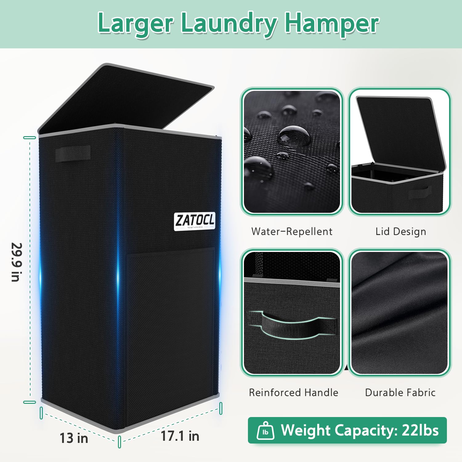 Laundry Hamper With Lid 110L, Laundry Basket Clothes Hamper With Washing Bag & Front Mesh Bag, Large & Tall Hampers For Bedroom