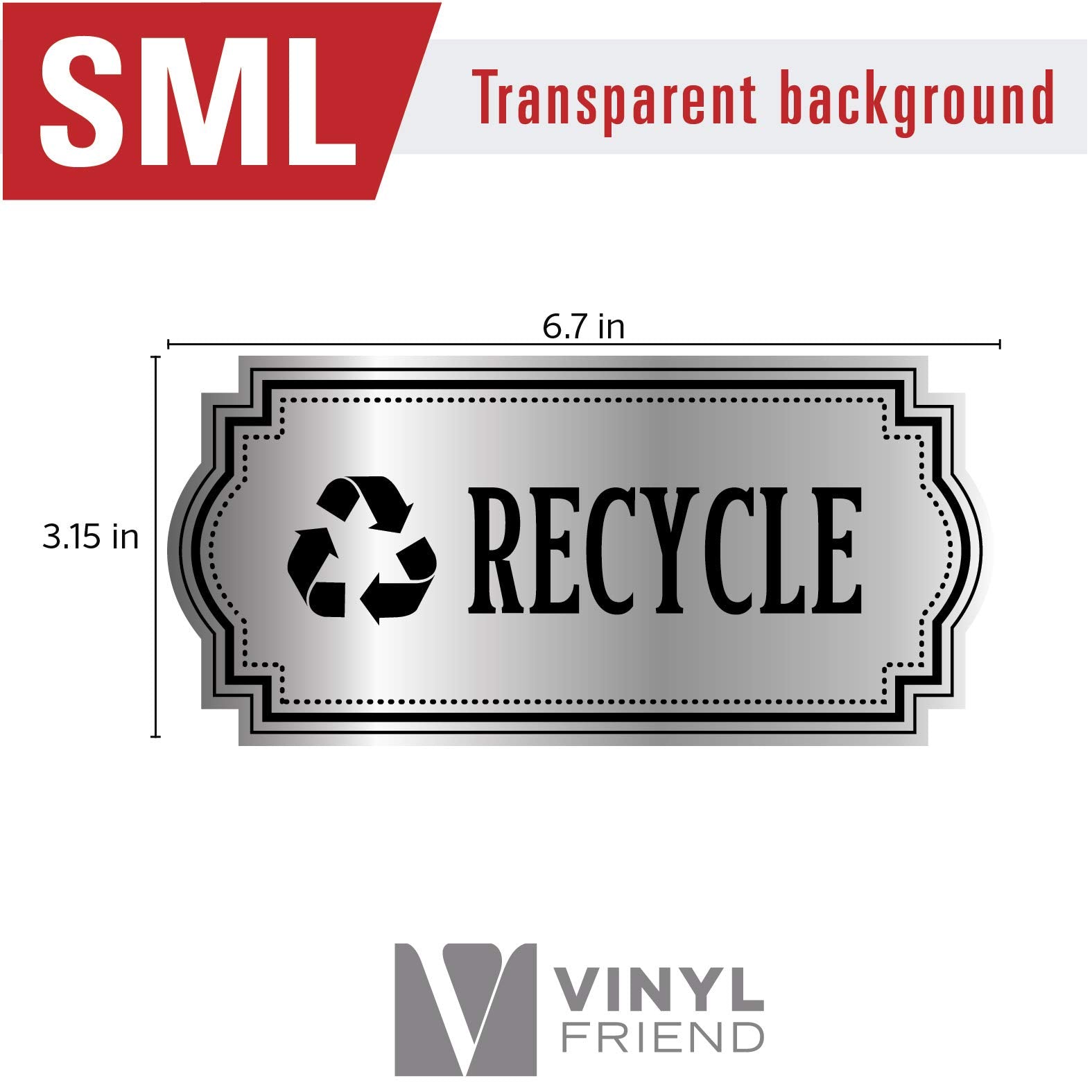Recycle and Trash Logo Symbol - Elegant Golden Look for Trash Cans  Containers  and Walls - Laminated Vinyl Decal (Small  Silver - Elegant 2)