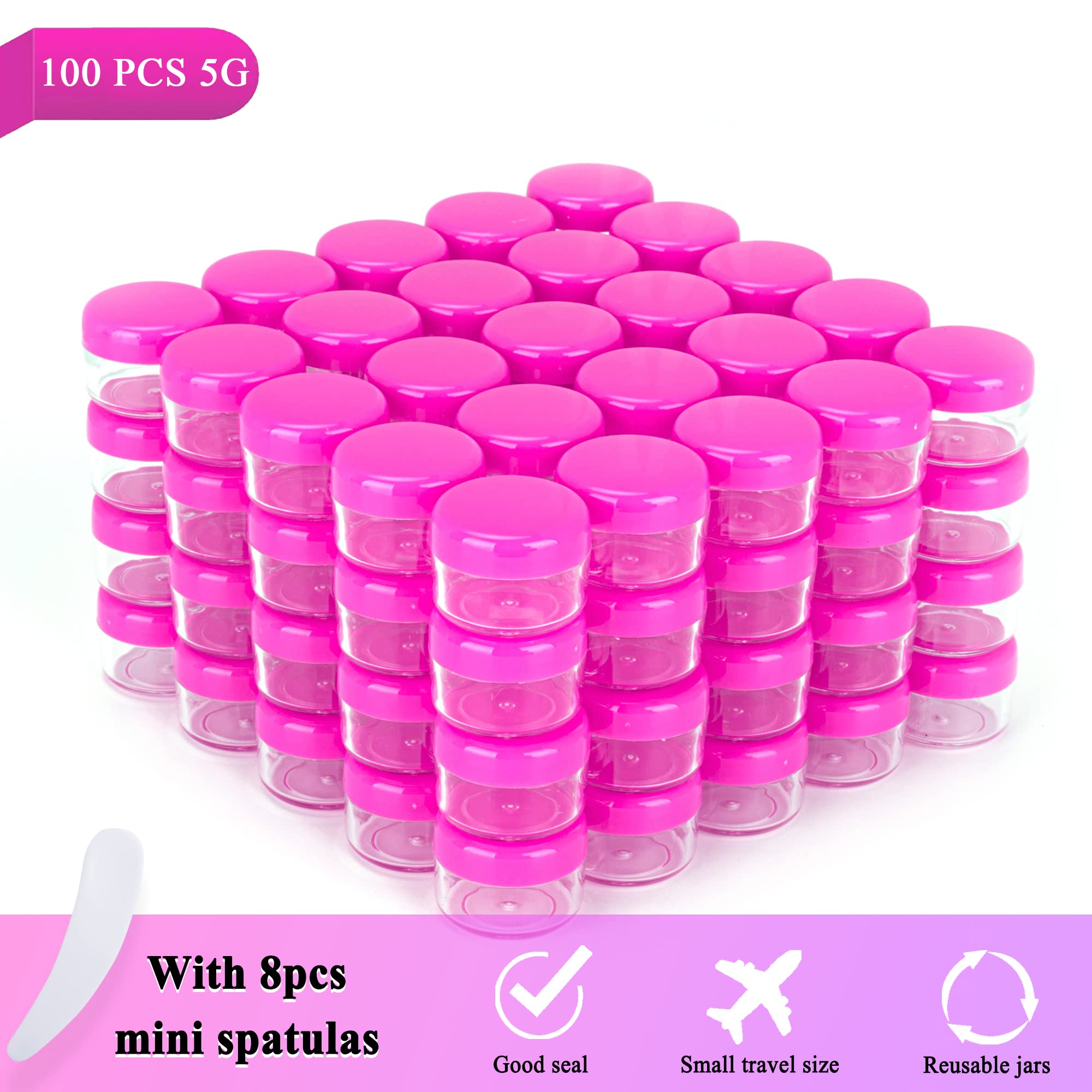 100Pcs 5 Gram Sample Containers, 5Ml Empty Jars With Lids, Small Cosmetic Containers, Mini Sample Jars With 8Pcs Mini Spatulas F
