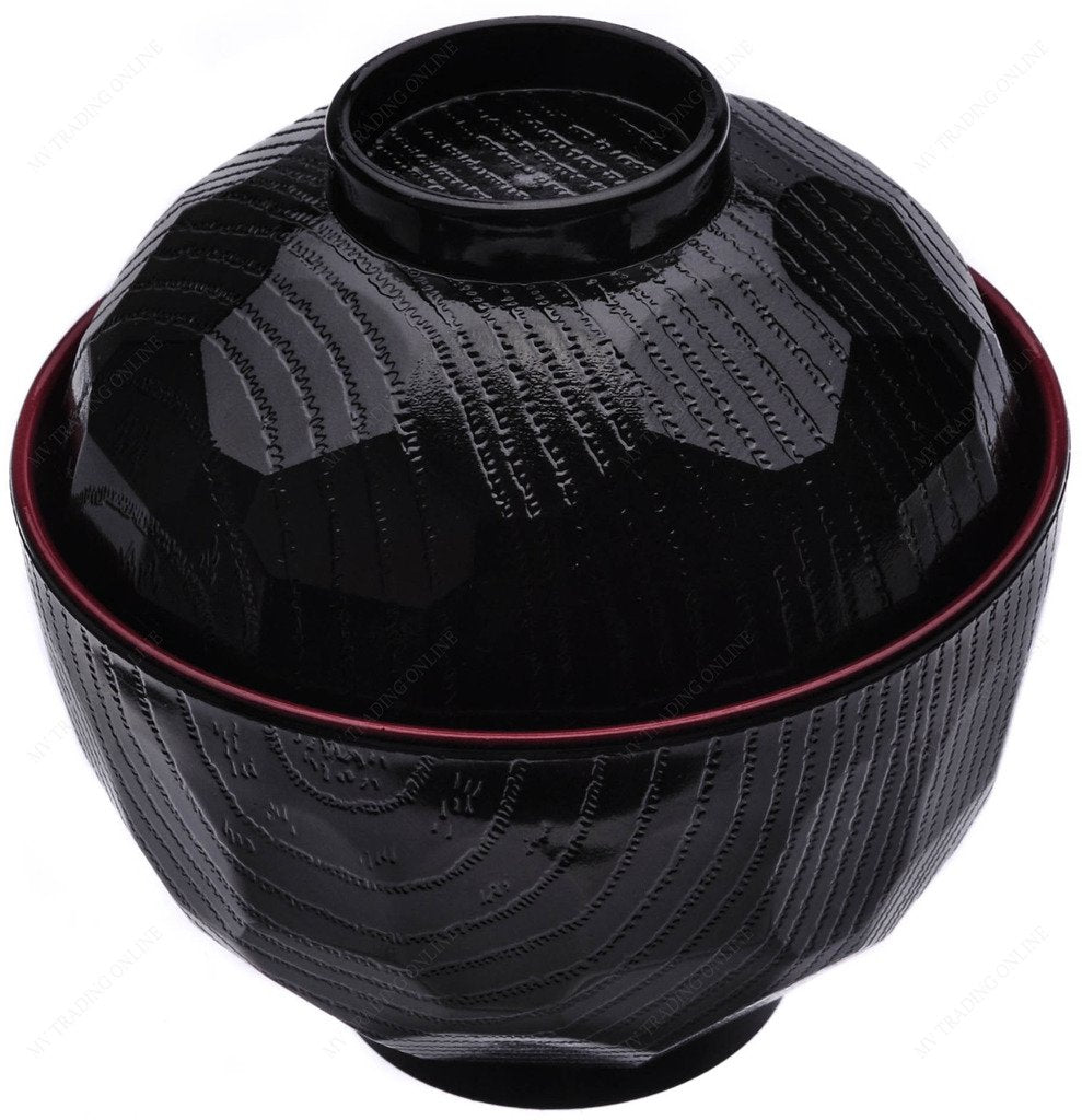 M.V. Trading Mv042716 Japanese Lacquer Bowl With Lid For Soup Or Rice, 6 Ounces, Set Of 2 (2 Lids & 2 Bowls) 3.50 Inches Wide X