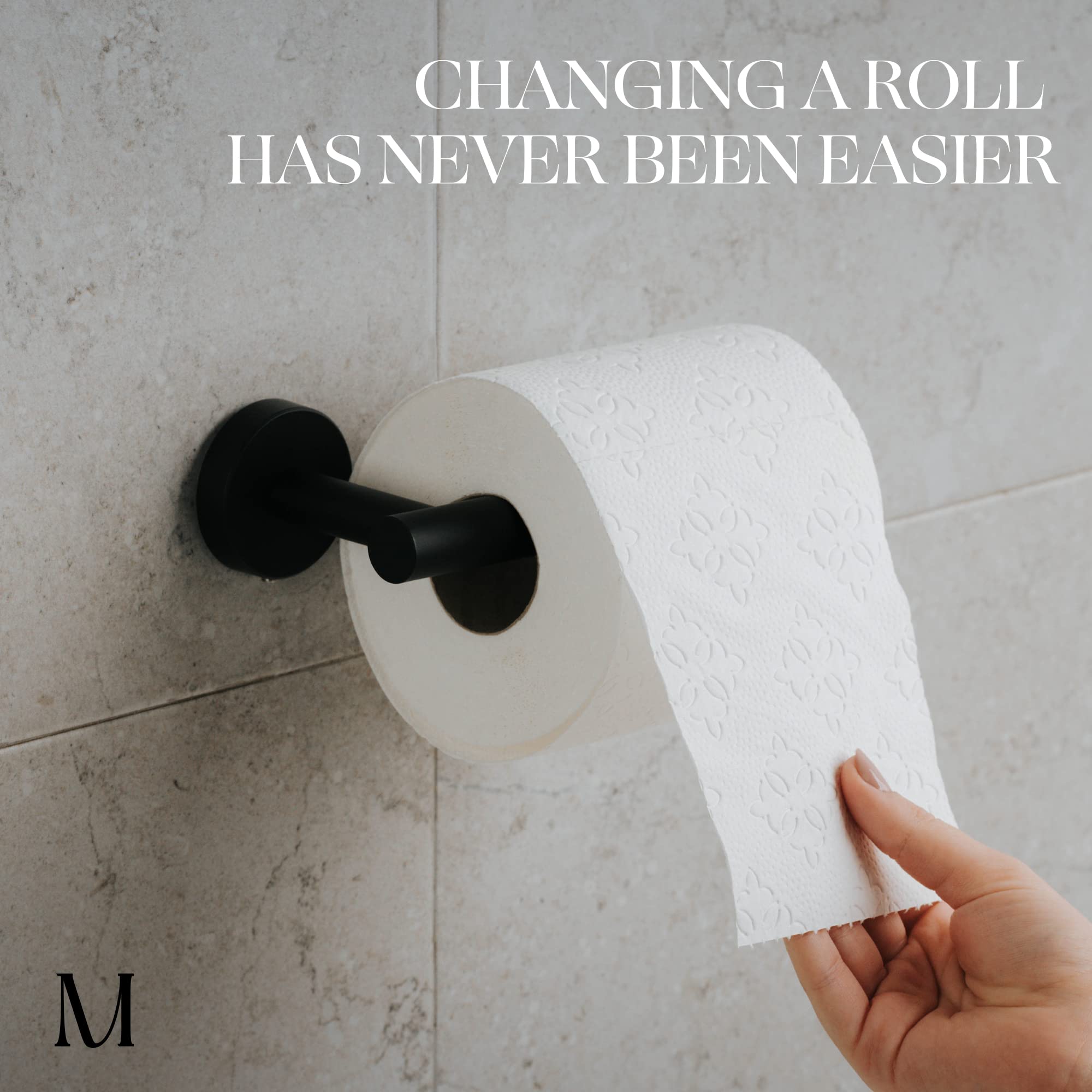 Marmolux Acc 2 PCS Matte Black Bathroom Hardware Set - Hand Towel Holder for Bathroom Wall + Black Toilet Paper Holder Wall Mount  Towel Holder Hanger Rack Stainless Steel Bathroom Set