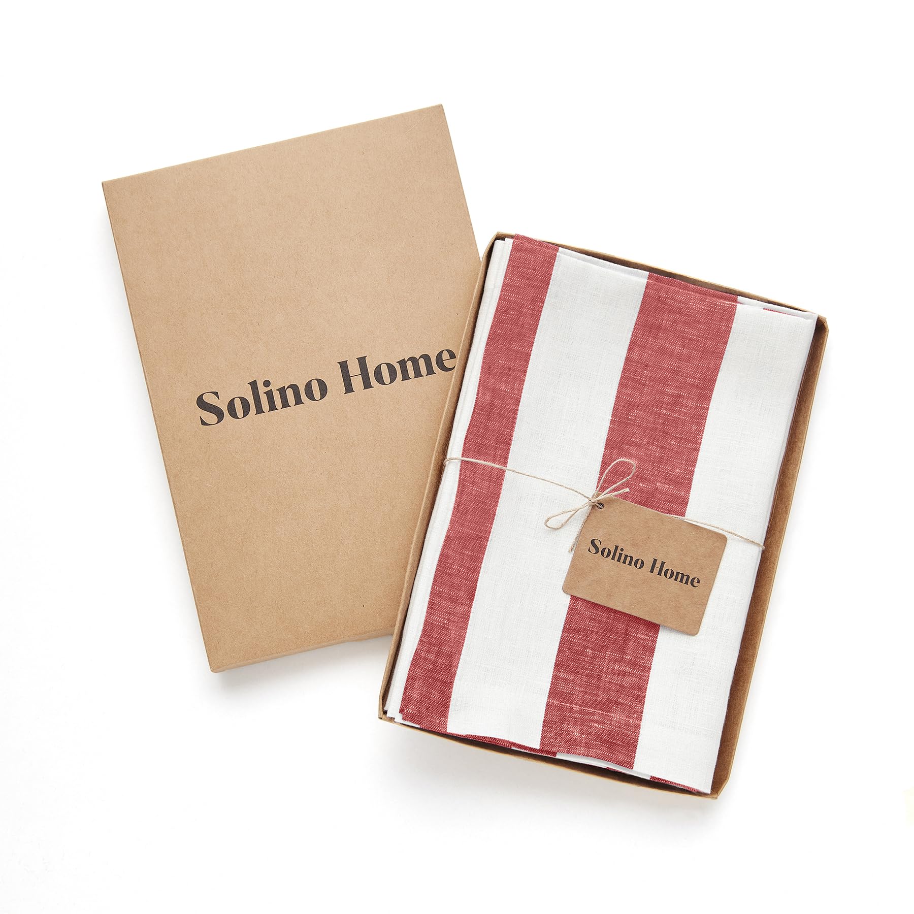 Solino Home Cabana Stripe Linen Dinner Napkins - 20 X 20 Inch, 100% Pure Linen Red And White Napkins Set Of 4 For Spring - Handc