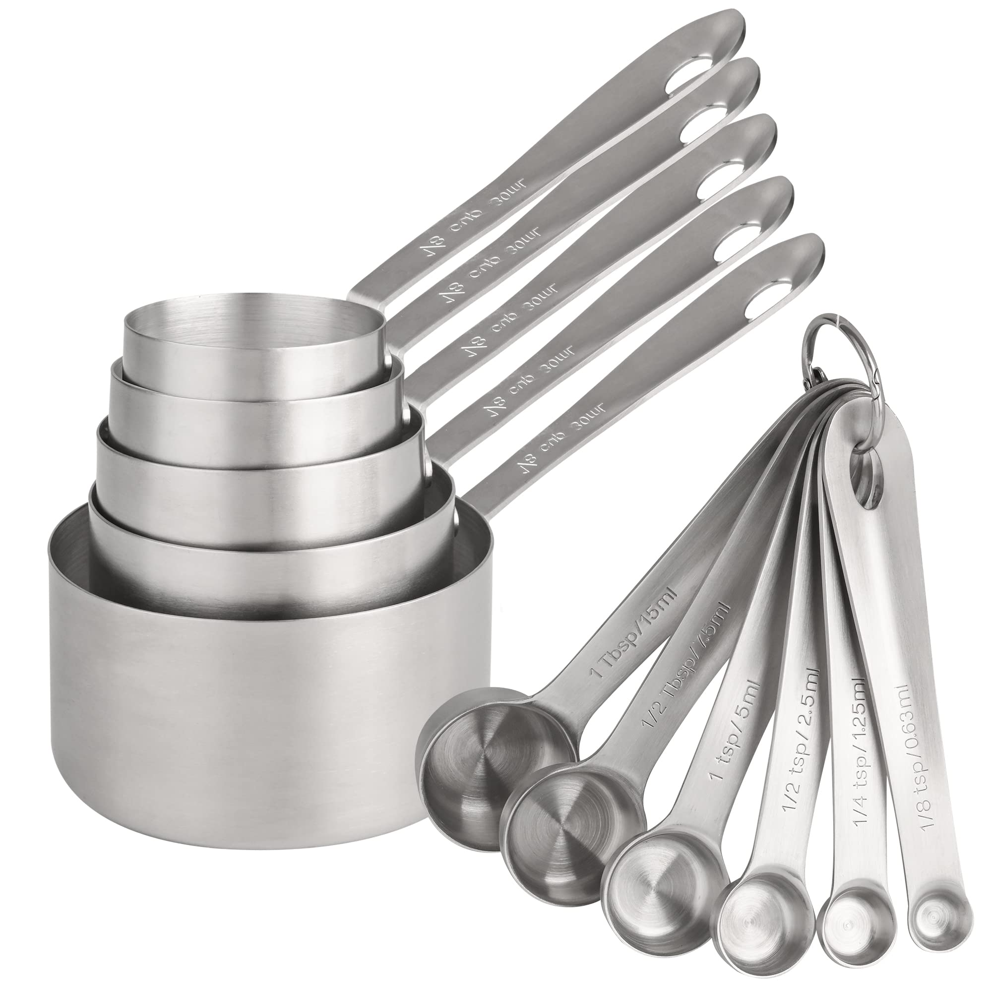Viwehots Measuring Cups And Spoons Set 11, 18/8 Stainless Steel Measuring Cups And Spoons For Dry & Liquid, 5 Us & Metric Measin