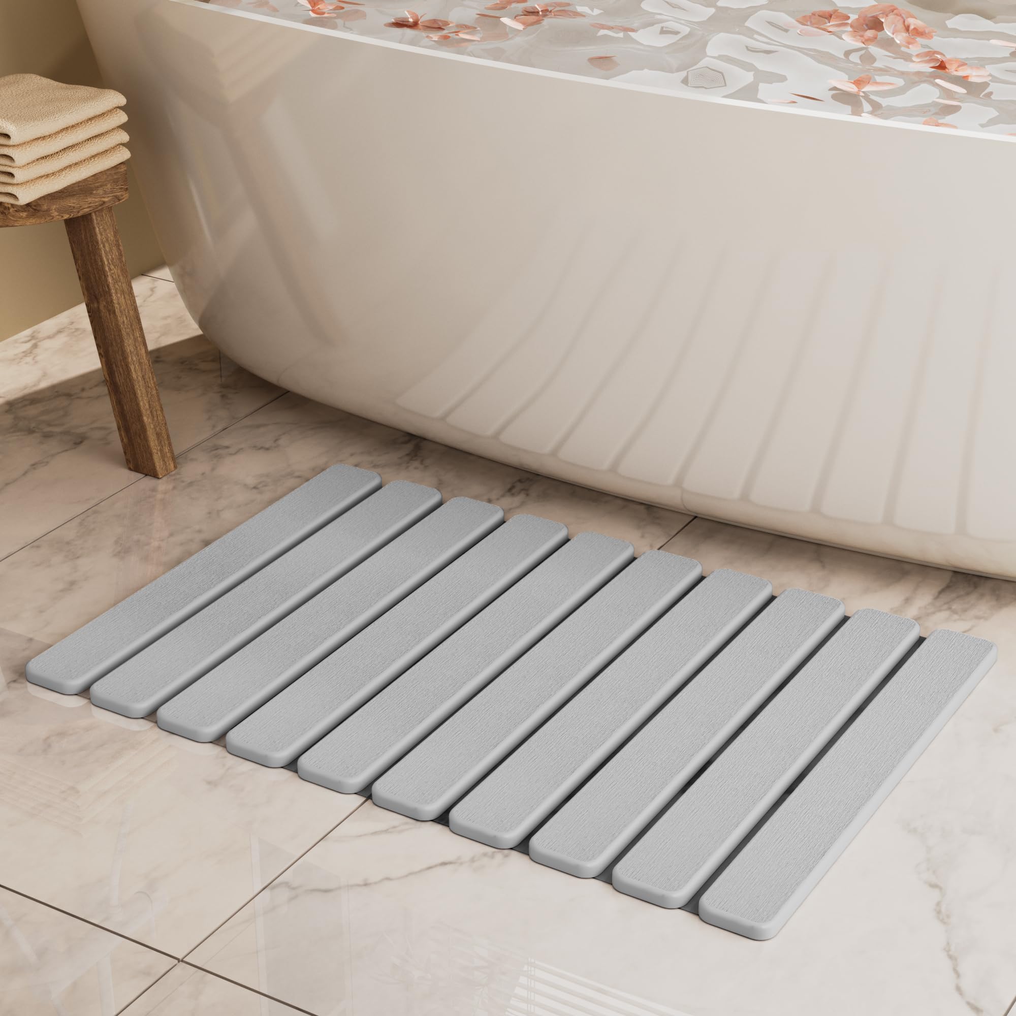 Summer&Kiss Stone Bath Mat, Quick Dry Stone Drying Mats For Bathroom, Super Absorbent Rollable Bath Stone Mat, Non Slip, Large D
