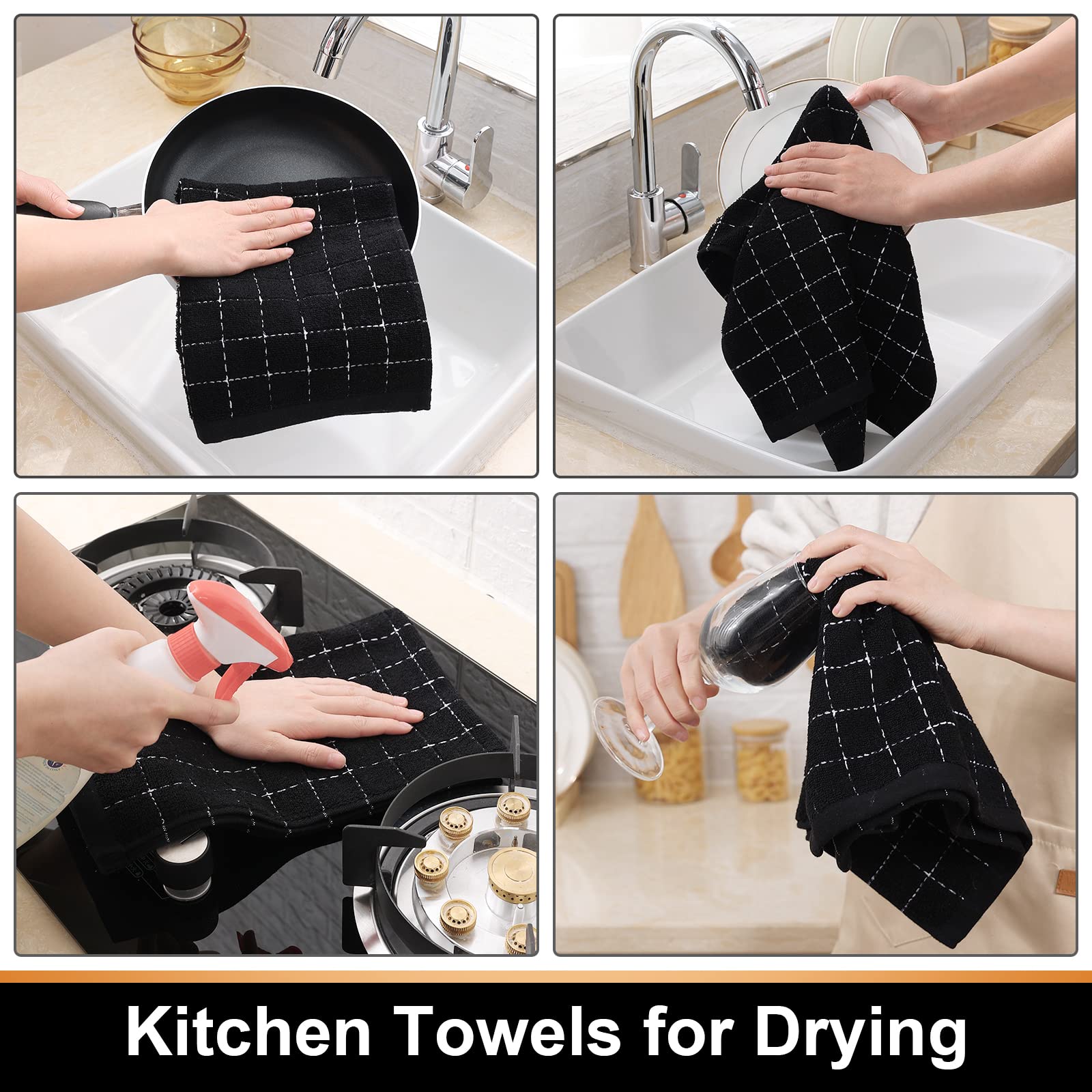 Mordimy 100% Cotton Terry Cloth Kitchen Towels, Super Soft And Absorbent Dish Towels For Drying, Checkered Designed Hand Towels