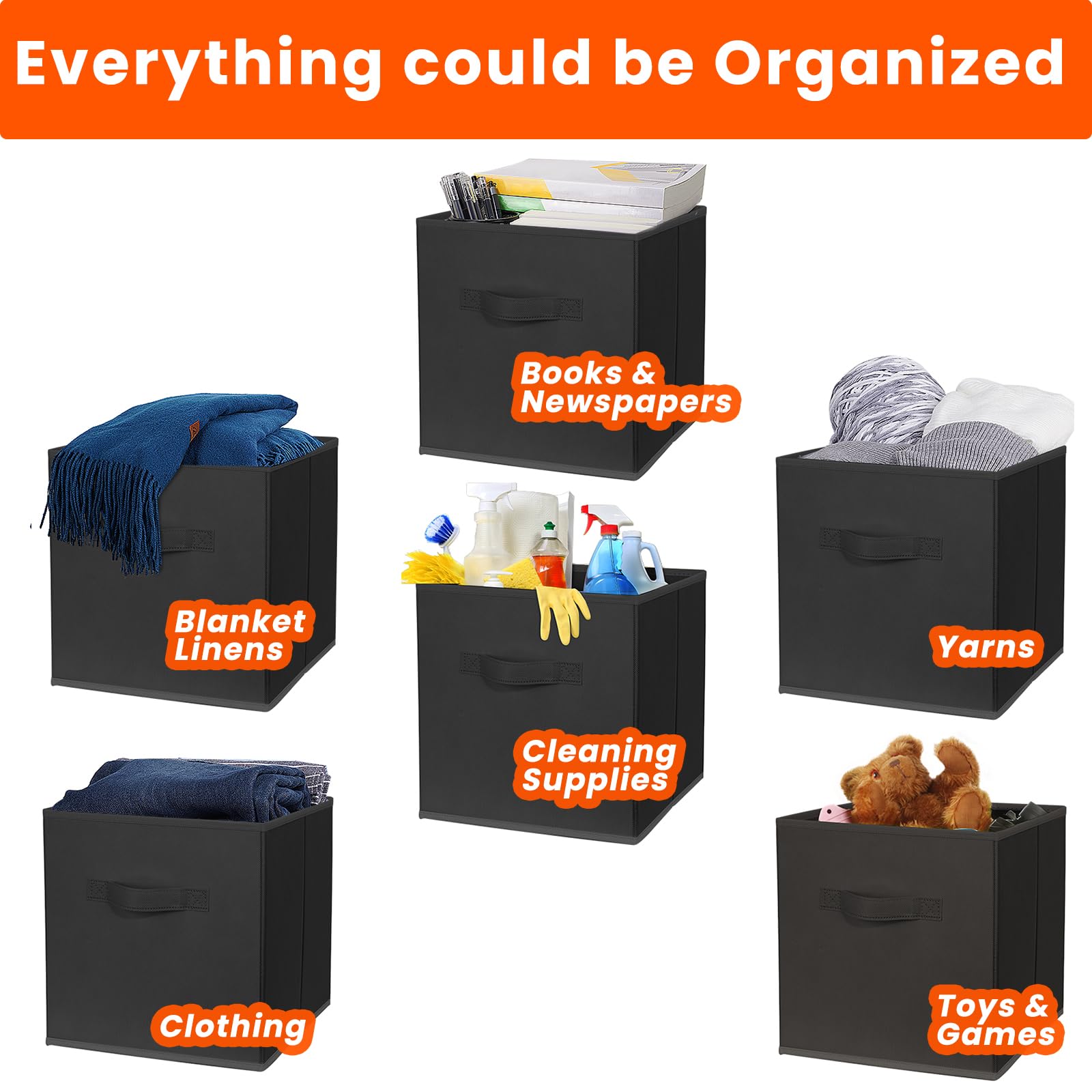 Criusia Storage Cubes, 11 Inch Clothes Storage Bins For Shelves Closet (10 Pack), Fabric Collapsible Storage Bins With Dual Hand